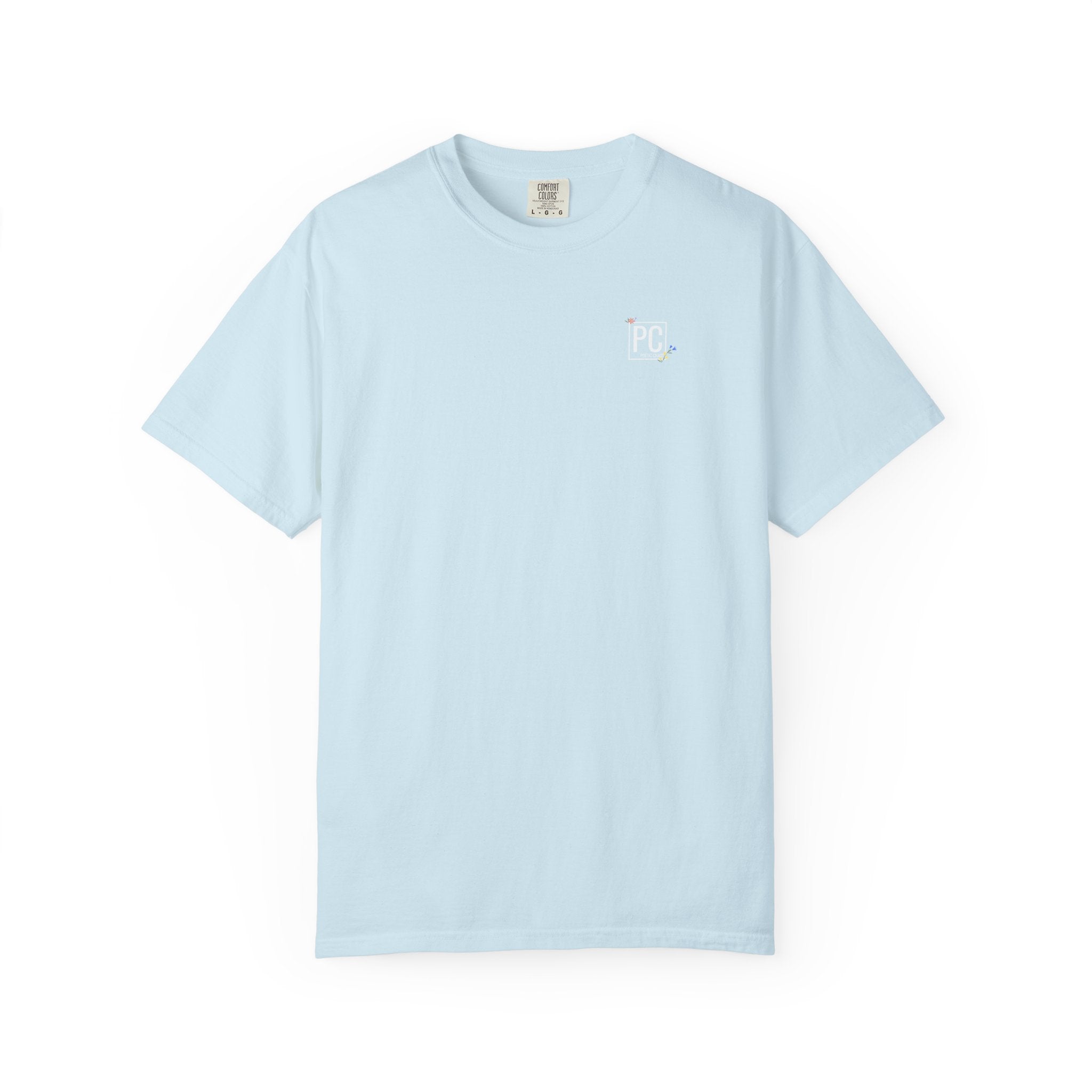 poetic chaos minimal t-shirt floral white logo label