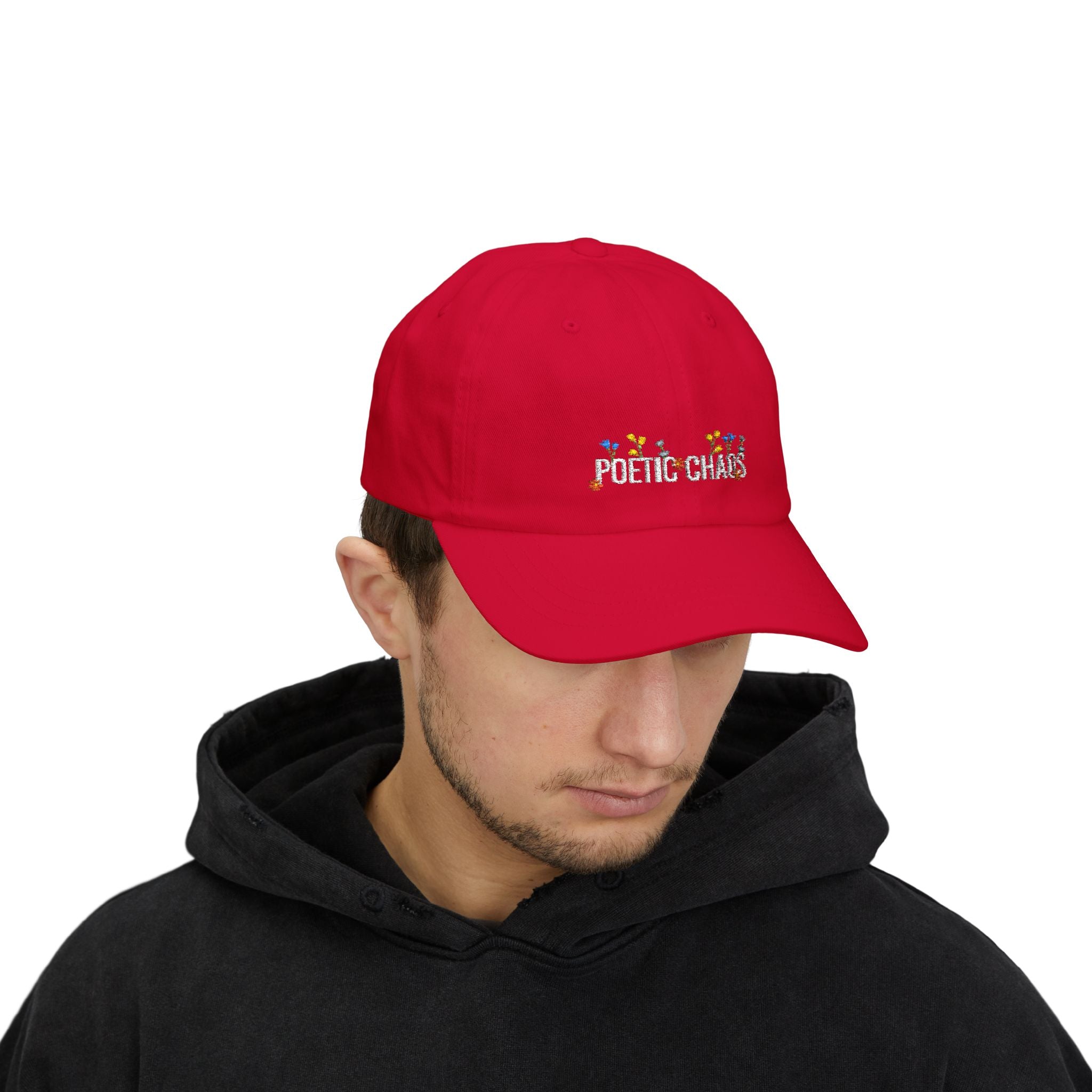 Poetic Chaos white floral logo dad cap-embroided