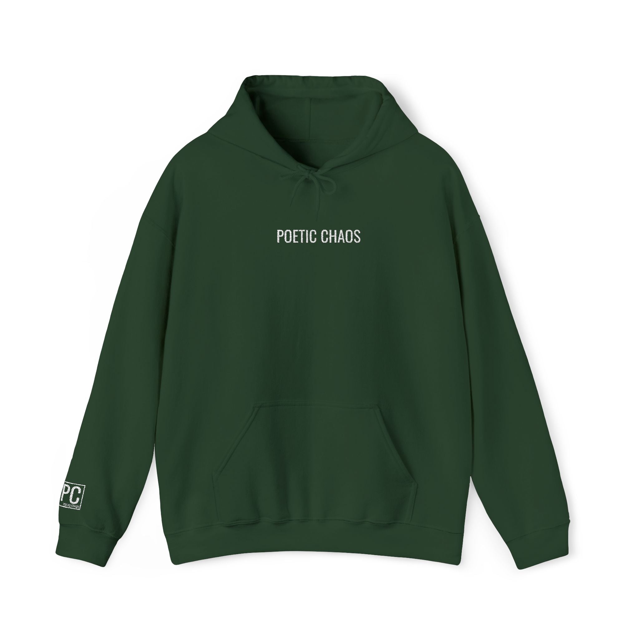 Poetic Chaos embroided white logo hoodie