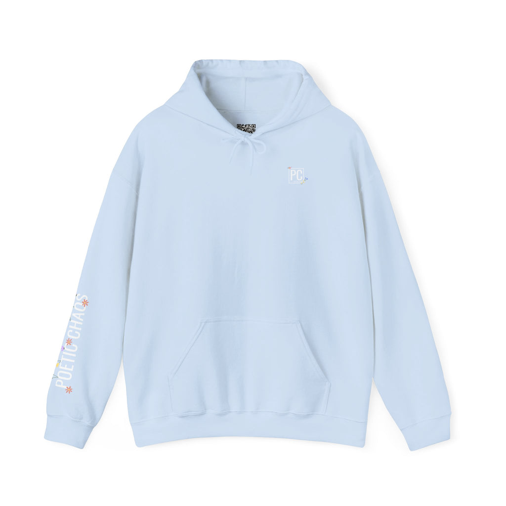 Poetic Chaos Sleeve Hoodie – Minimal white floral Logo Pullover