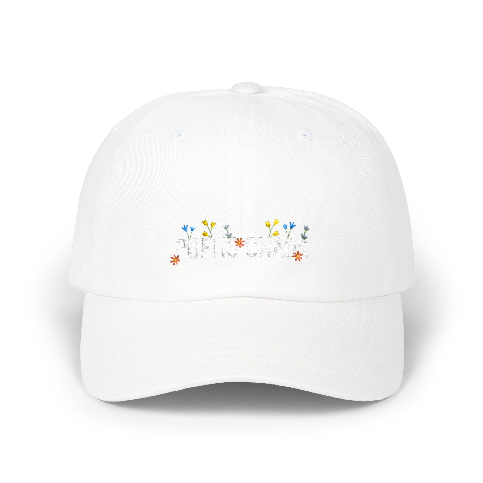 Poetic Chaos white floral logo dad cap-embroided