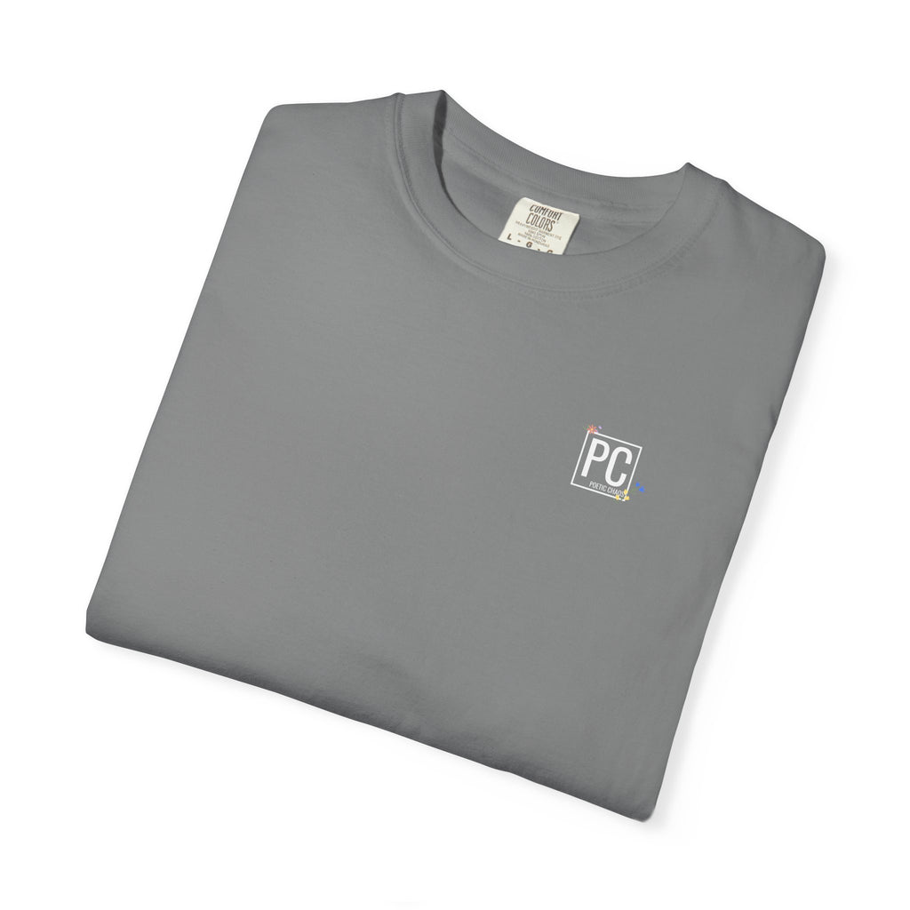 poetic chaos minimal t-shirt floral white logo label