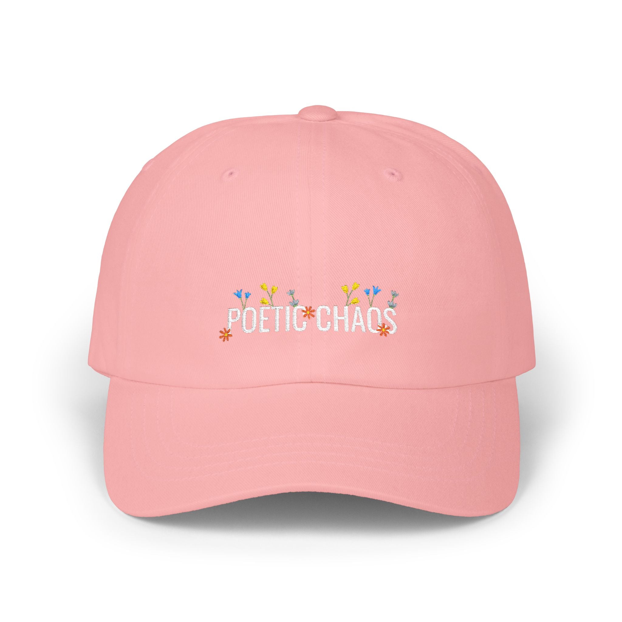 Poetic Chaos white floral logo dad cap-embroided