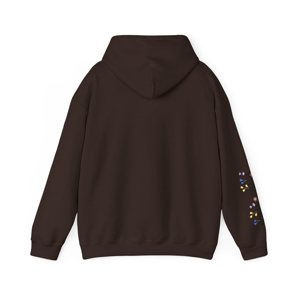 Poetic Chaos Sleeve Logo Hoodie — Minimal White Pullover with 'PC'floral logo