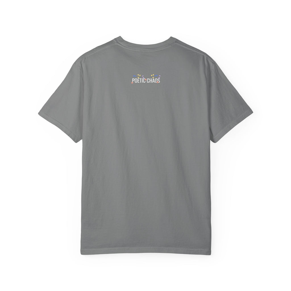 poetic chaos minimal t-shirt floral white logo label