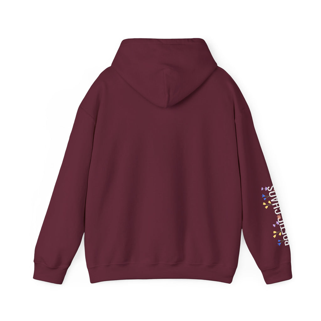 Poetic Chaos Sleeve Hoodie – Minimal white floral Logo Pullover