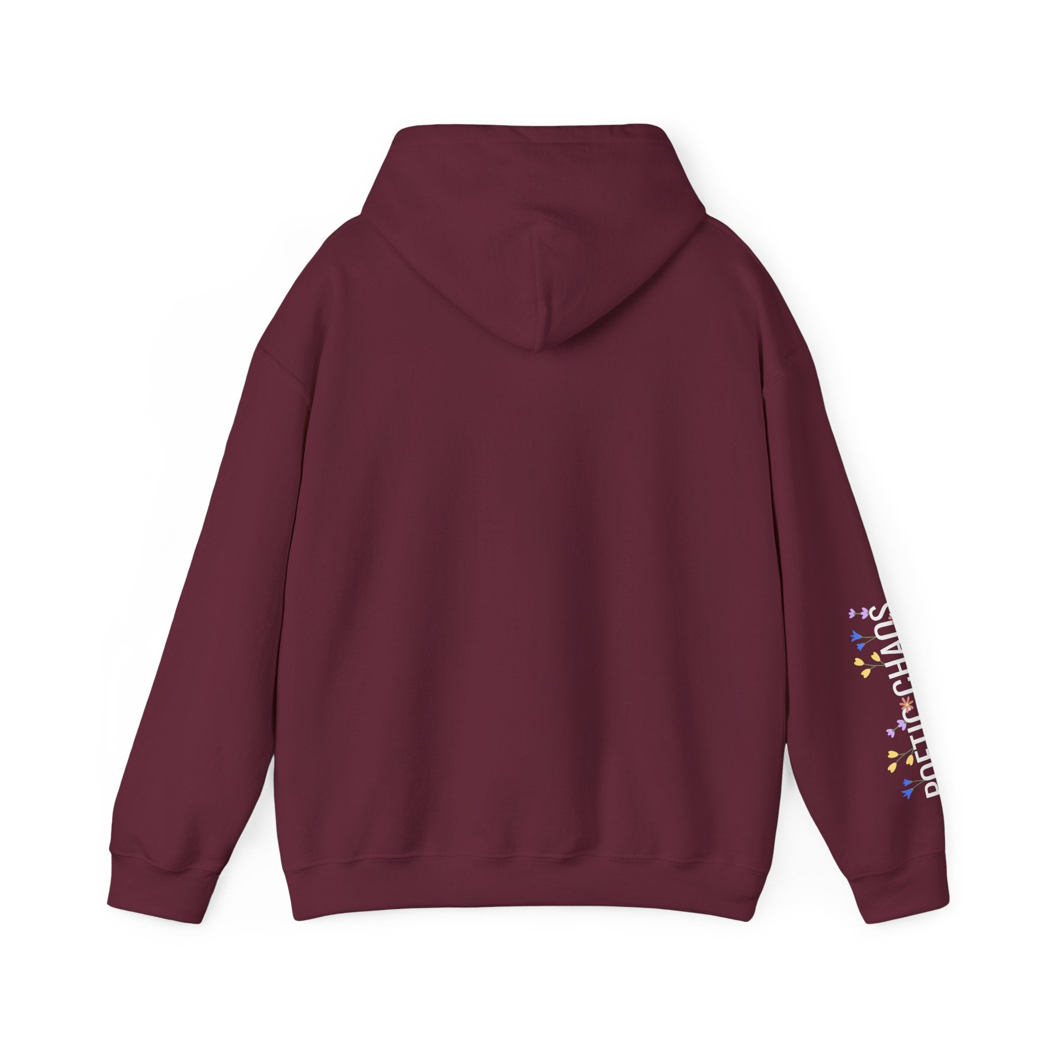 Poetic Chaos Sleeve Hoodie – Minimal white floral Logo Pullover