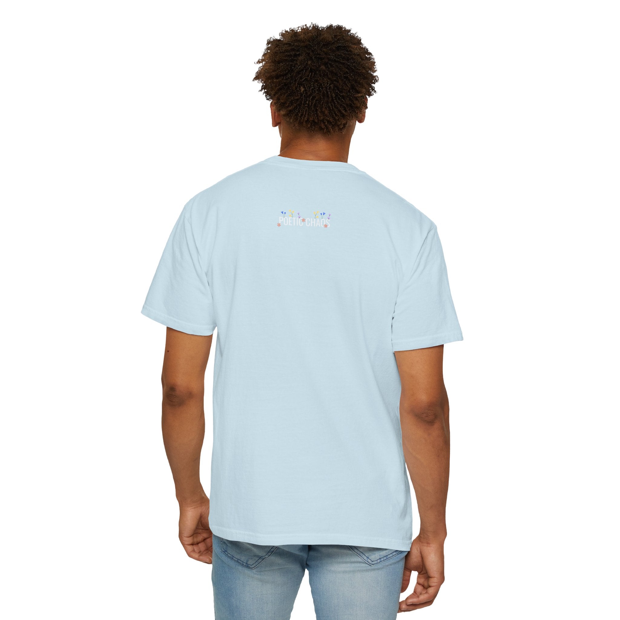 poetic chaos minimal t-shirt floral white logo label