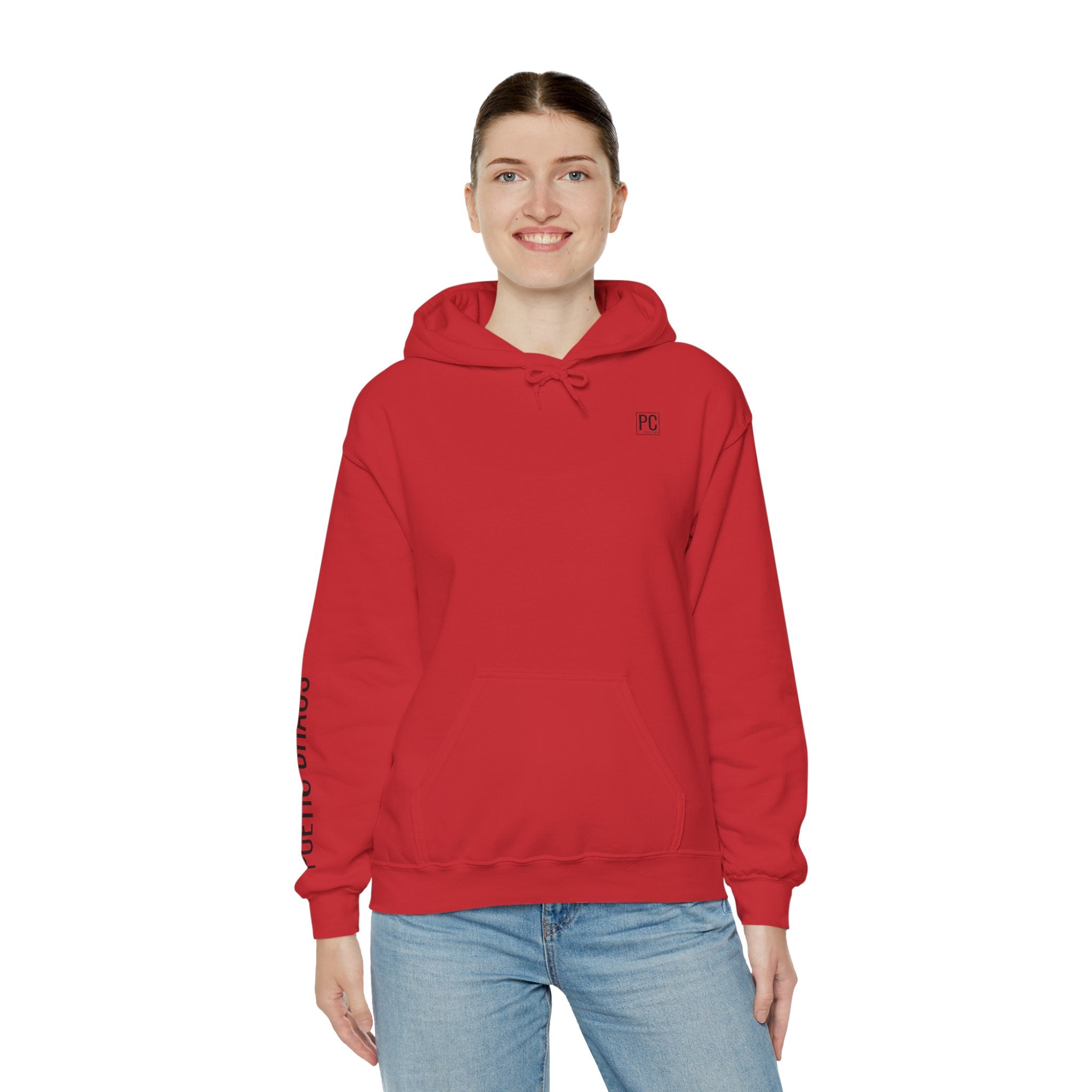 Poetic Chaos Hoodie — Minimal White Pullover with 'POETIC CHAOS' Sleeve Text