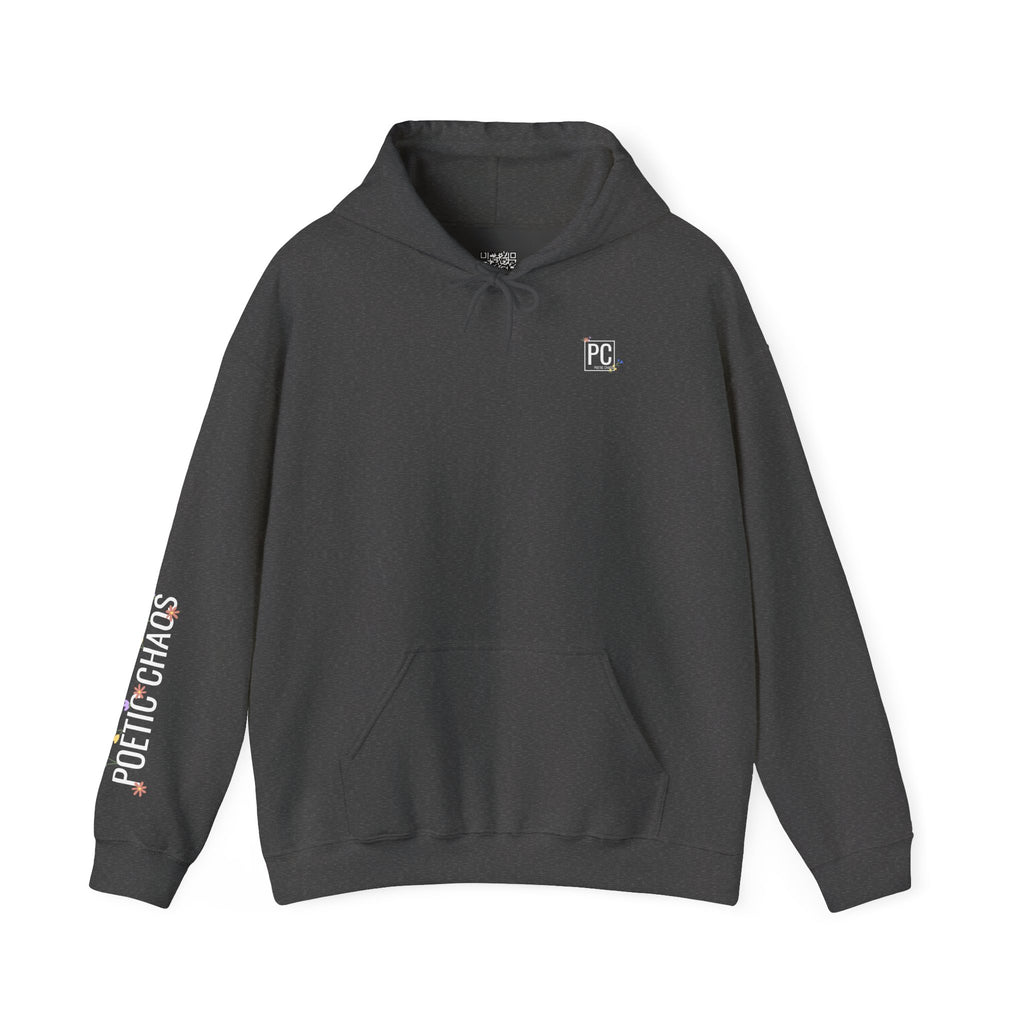 Poetic Chaos Sleeve Hoodie – Minimal white floral Logo Pullover