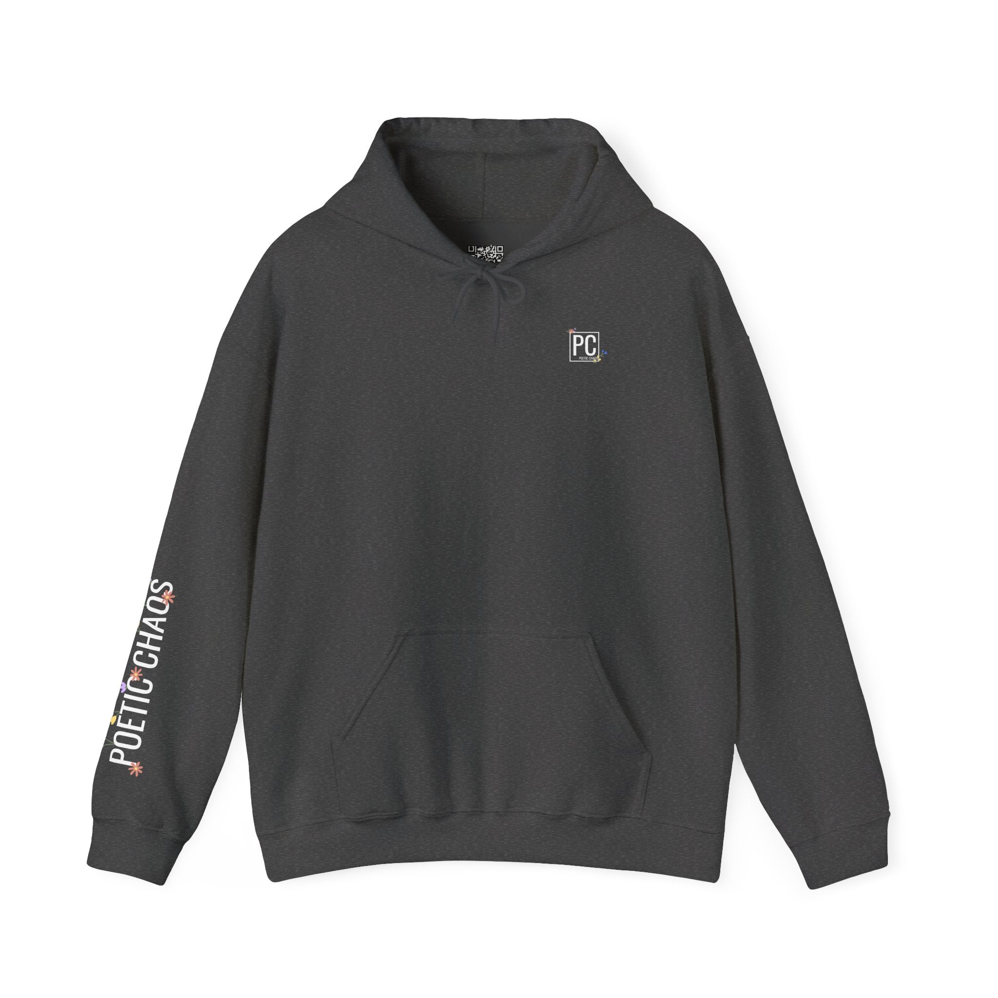 Poetic Chaos Sleeve Hoodie – Minimal white floral Logo Pullover