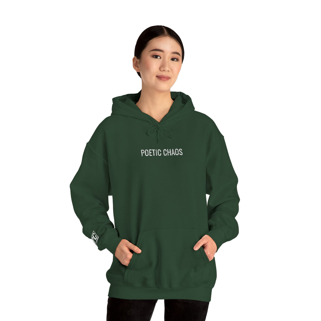 Poetic Chaos embroided white logo hoodie