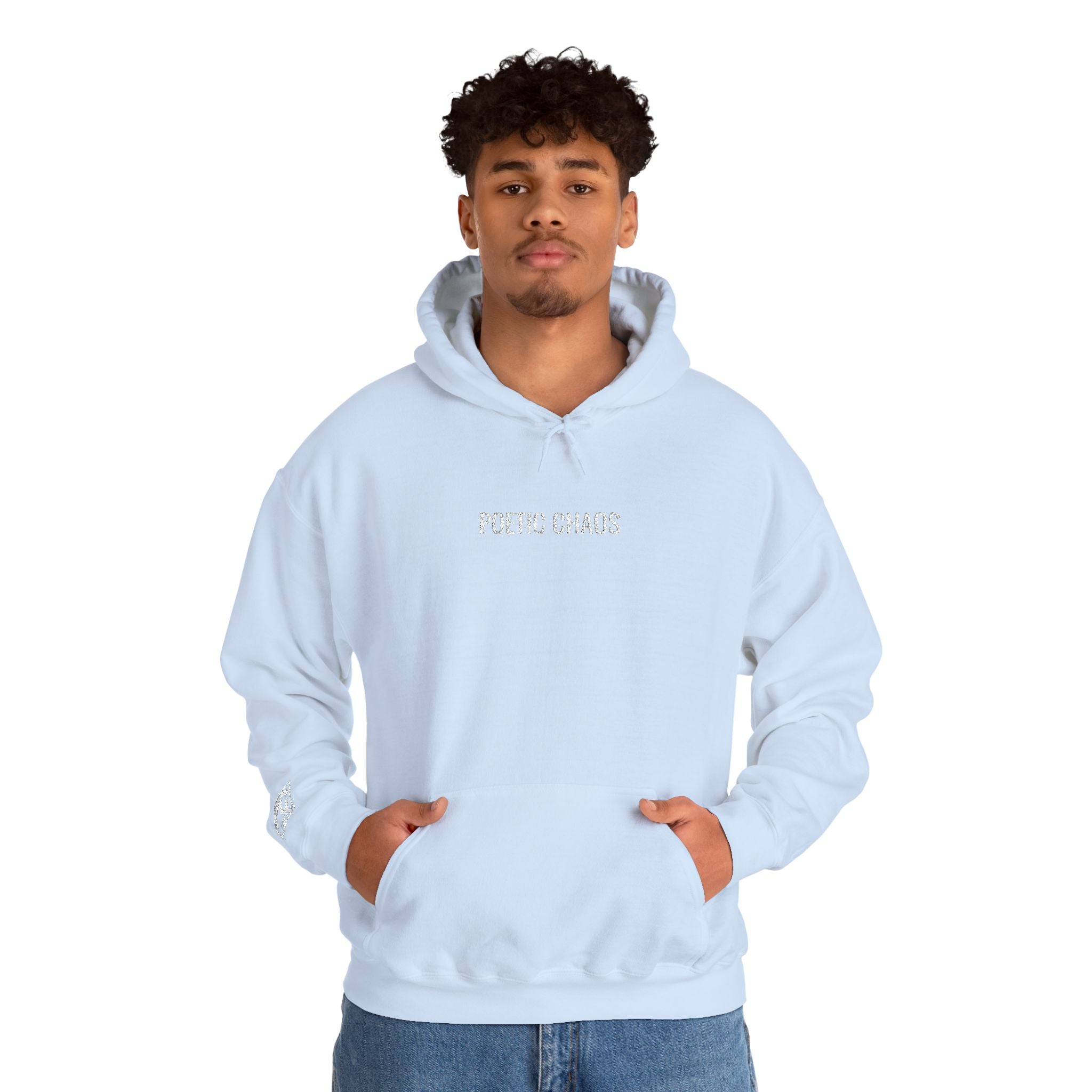 Poetic Chaos embroided white logo hoodie
