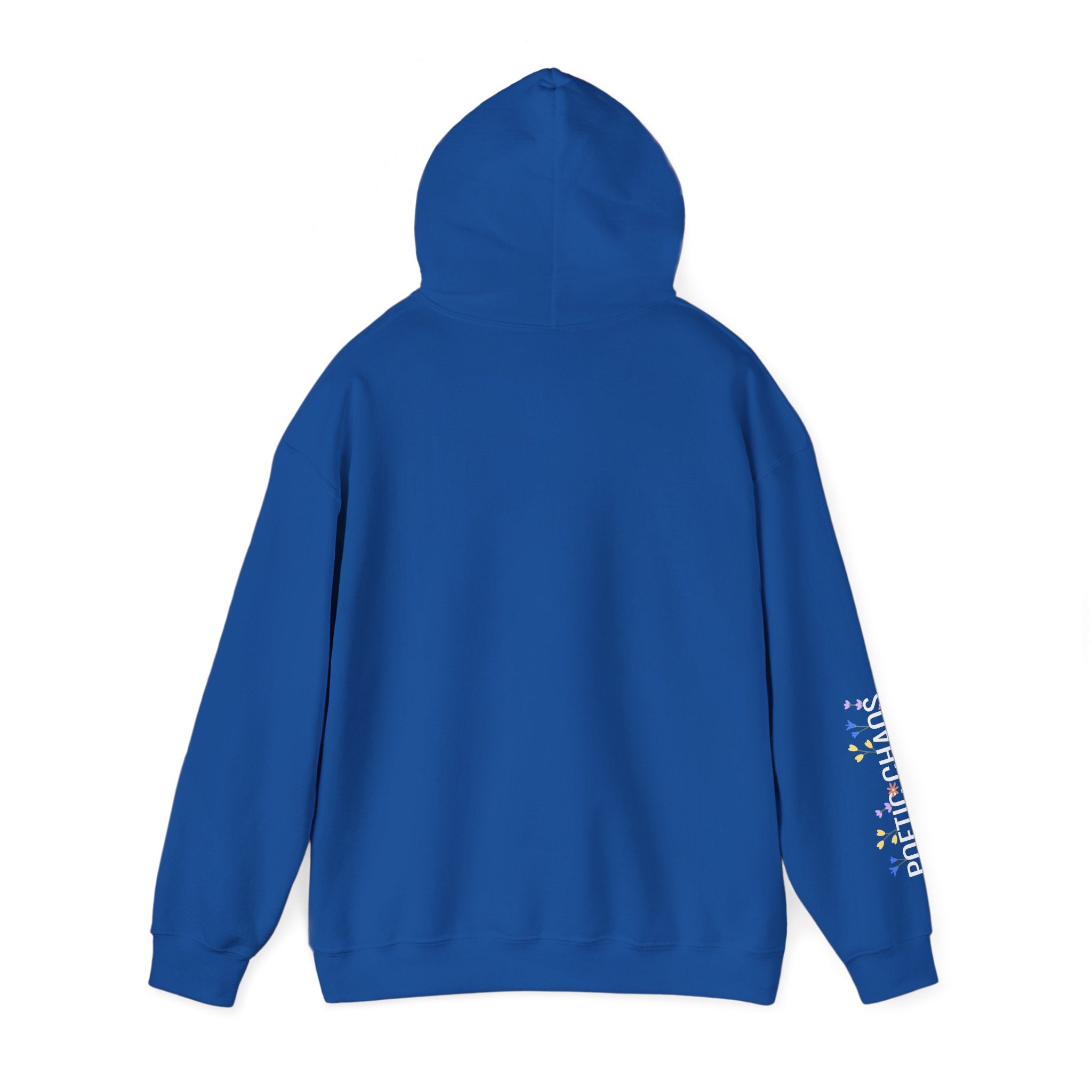 Poetic Chaos Sleeve Hoodie – Minimal white floral Logo Pullover