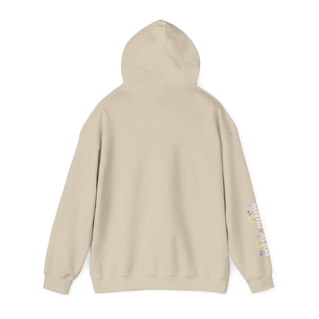Poetic Chaos Sleeve Hoodie – Minimal white floral Logo Pullover
