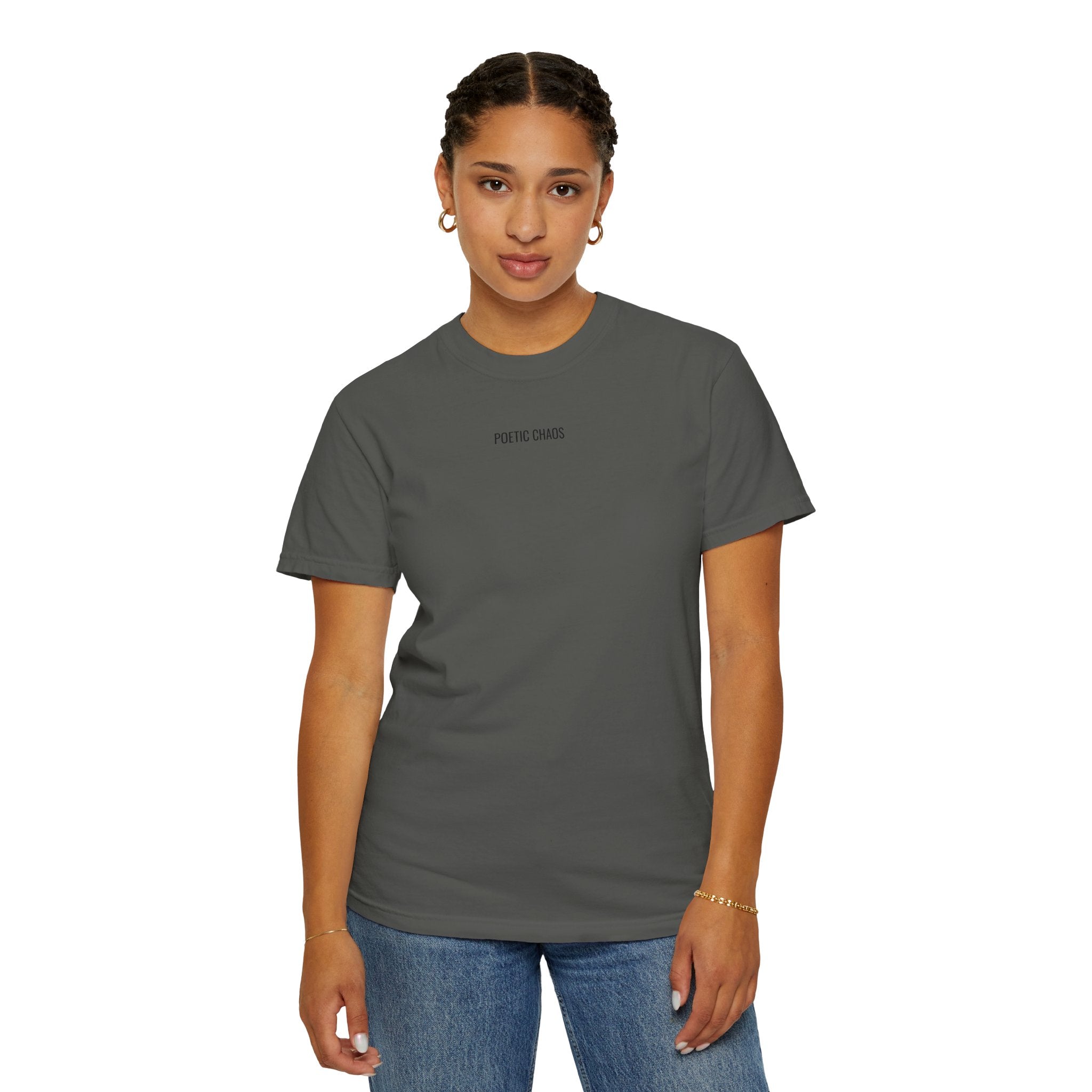 Poetic Chaos T-Shirt — Minimal Text Graphic Tee ("Poetic Chaos")