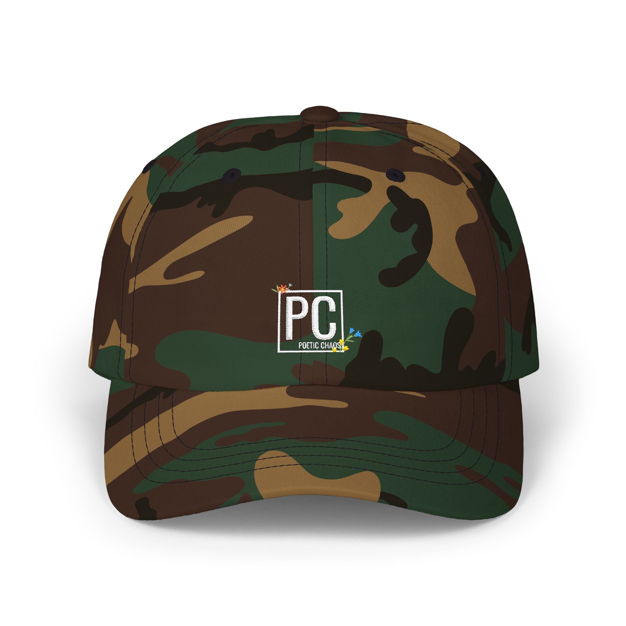 Poetic Chaos Dad Cap white Floral logo Embroidered Baseball Hat
