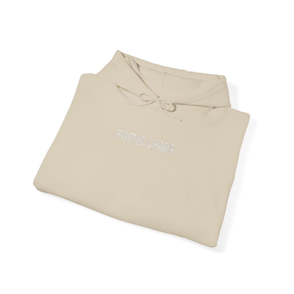 Poetic Chaos embroided white logo hoodie