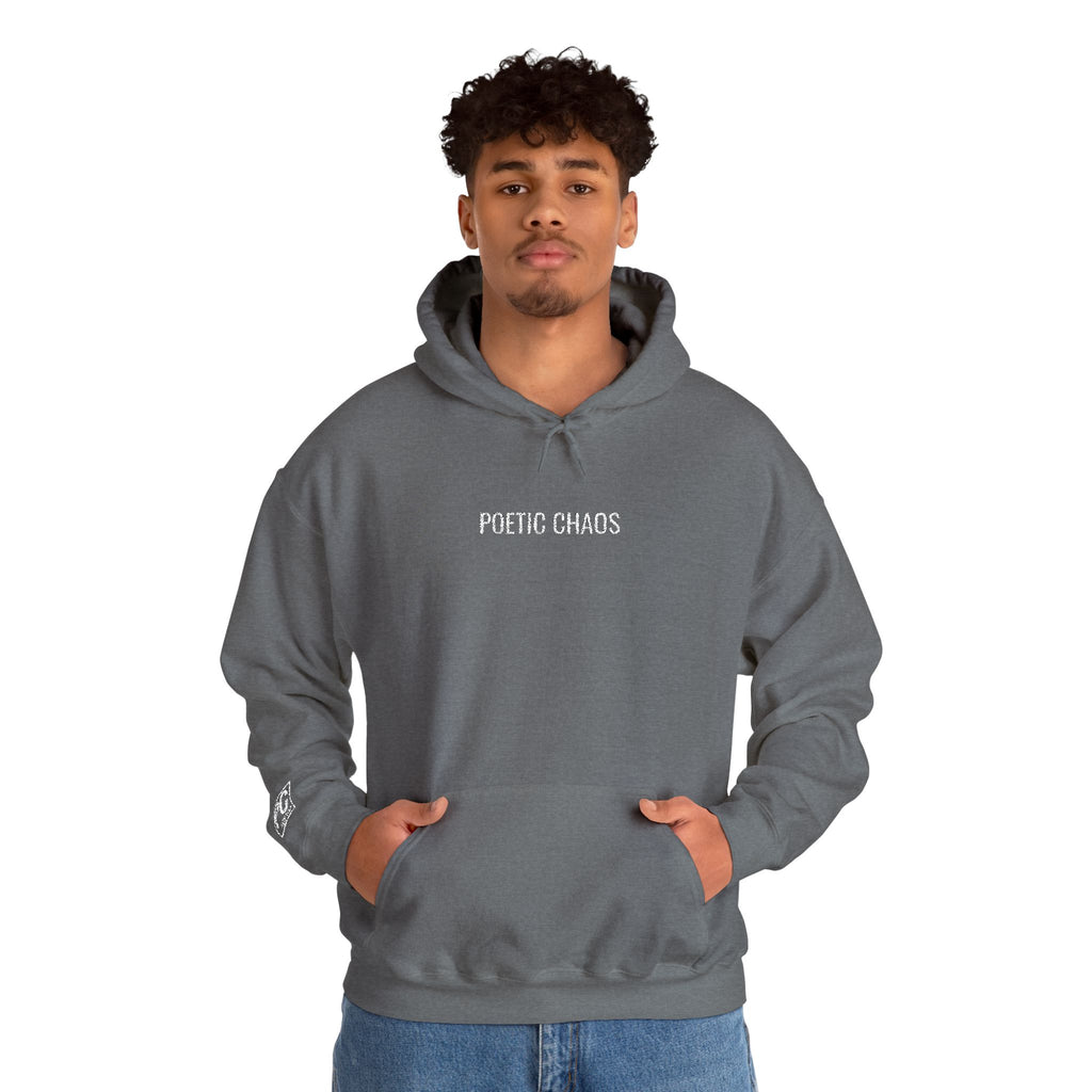 Poetic Chaos embroided white logo hoodie