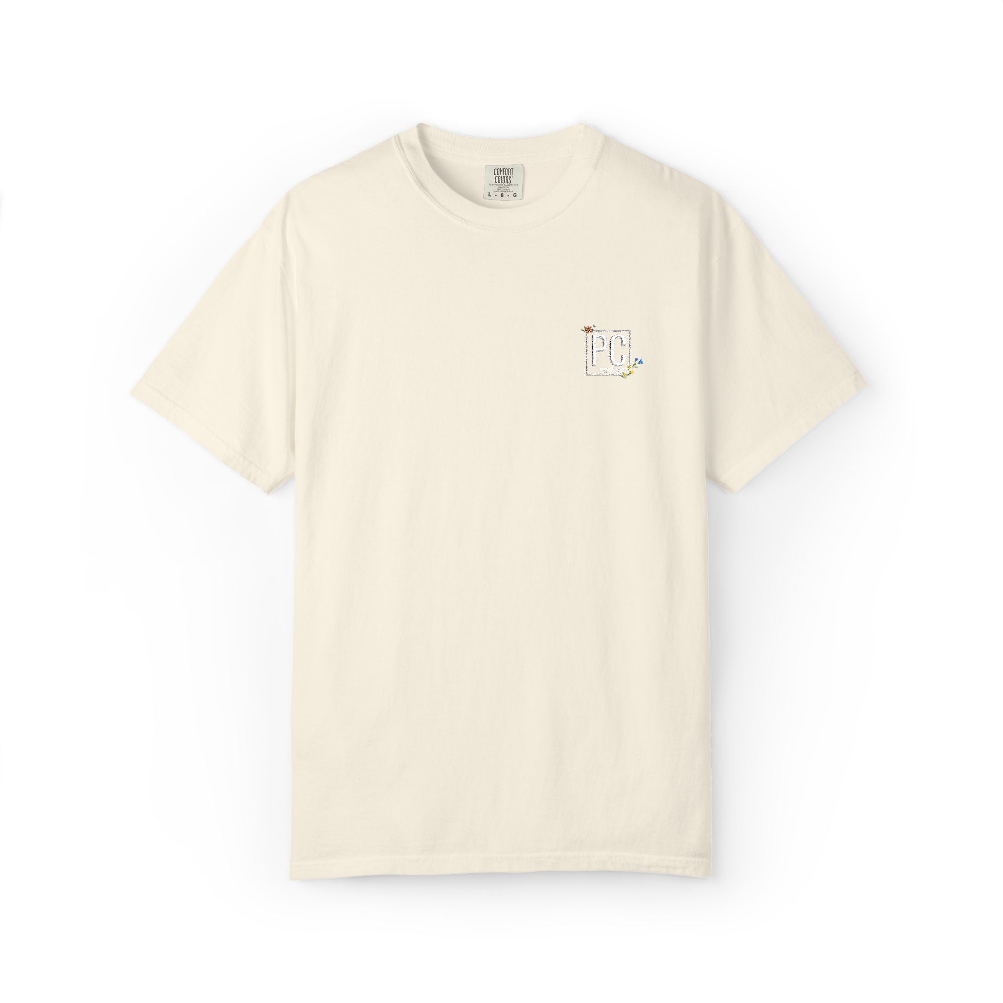 Poetic Chaos embroided white floral logo