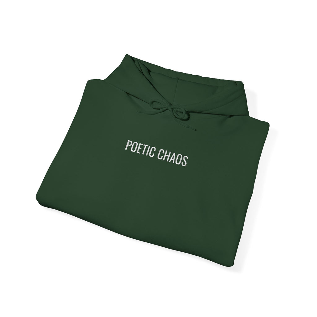 Poetic Chaos embroided white logo hoodie