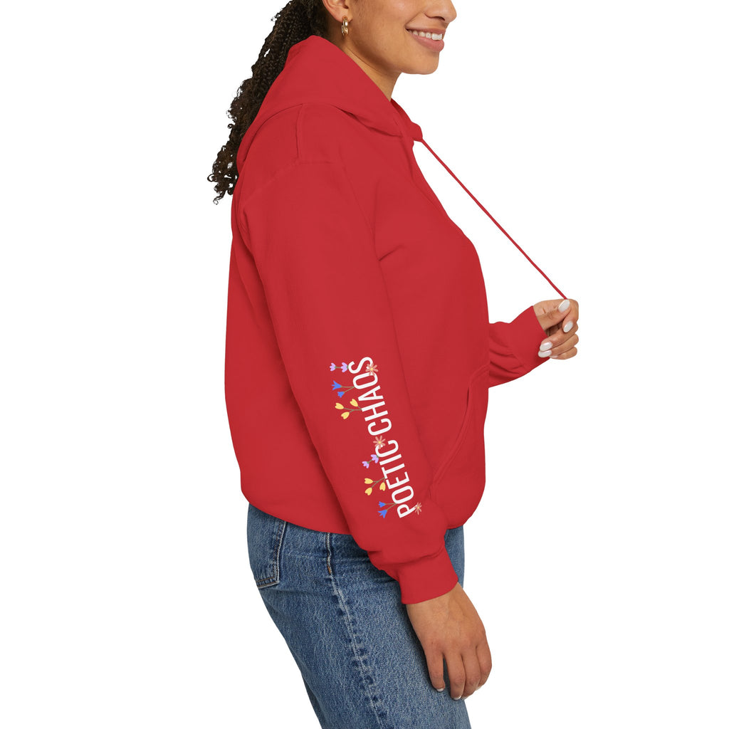 Poetic Chaos Sleeve Hoodie – Minimal white floral Logo Pullover