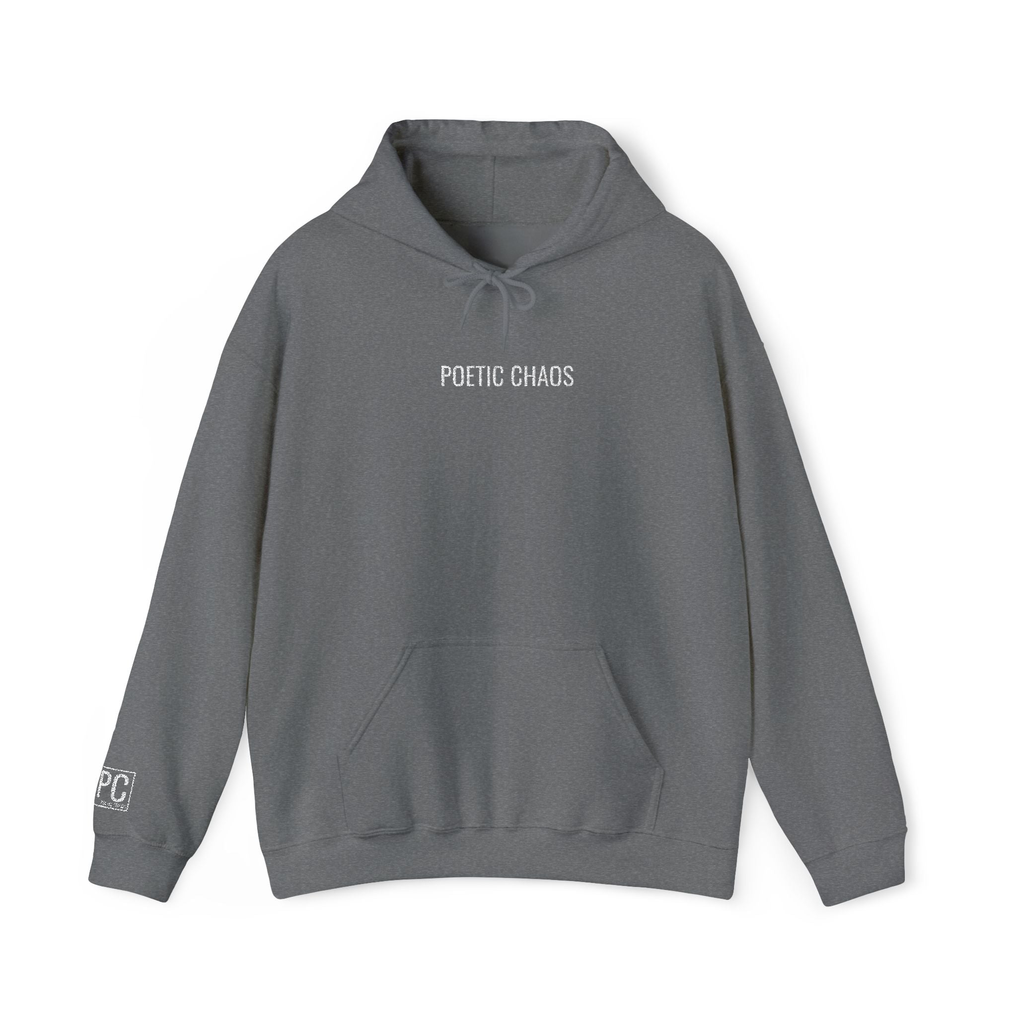 Poetic Chaos embroided white logo hoodie