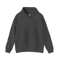 Poetic Chaos Sleeve Logo Hoodie — Minimal White Pullover with 'PC'floral logo