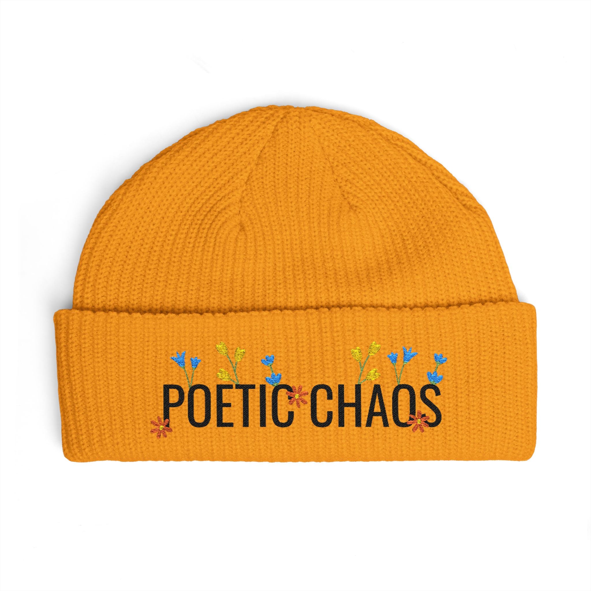 Poetic Chaos Embroidered Cuff Beanie - Floral Knit Winter Hat