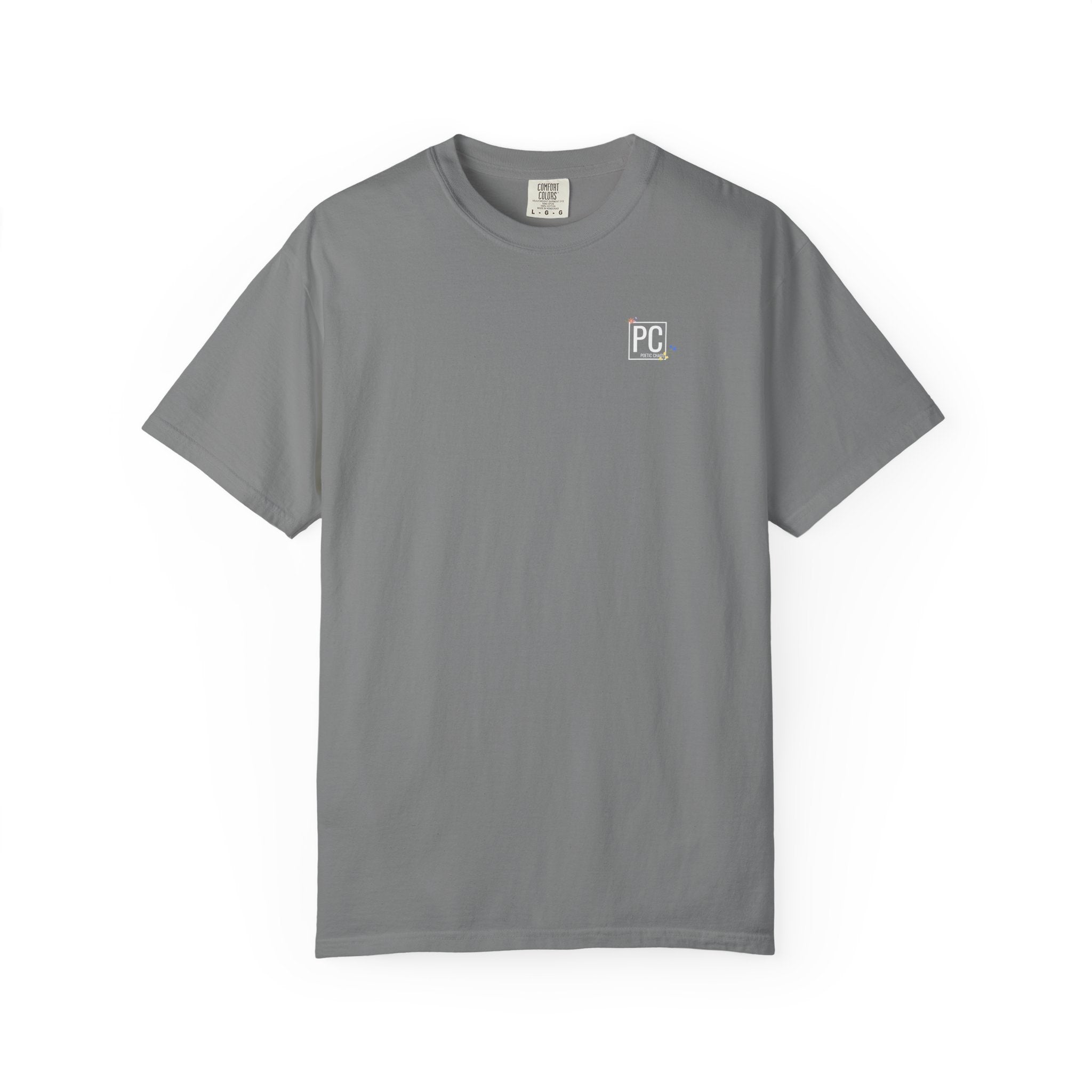 poetic chaos minimal t-shirt floral white logo label