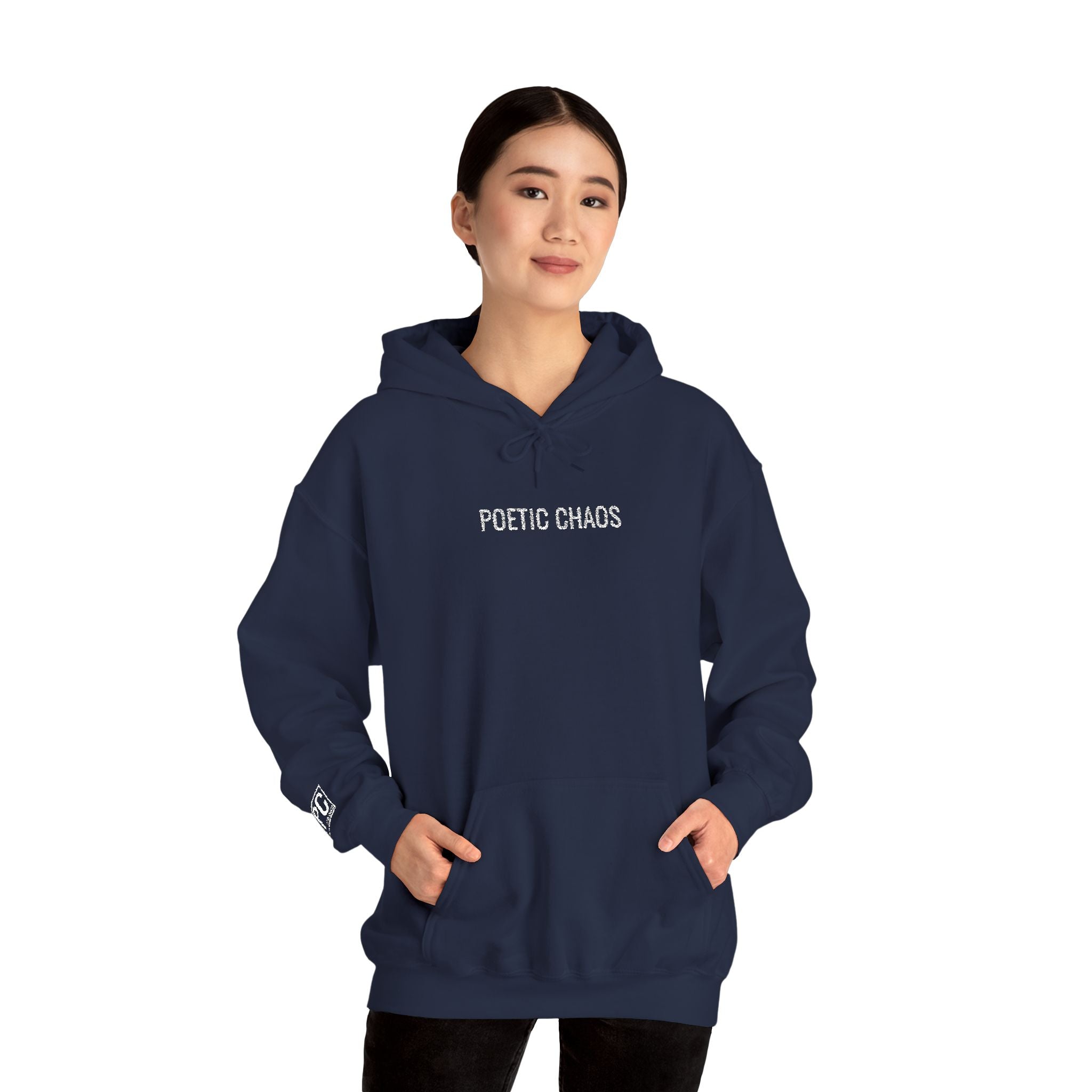 Poetic Chaos embroided white logo hoodie