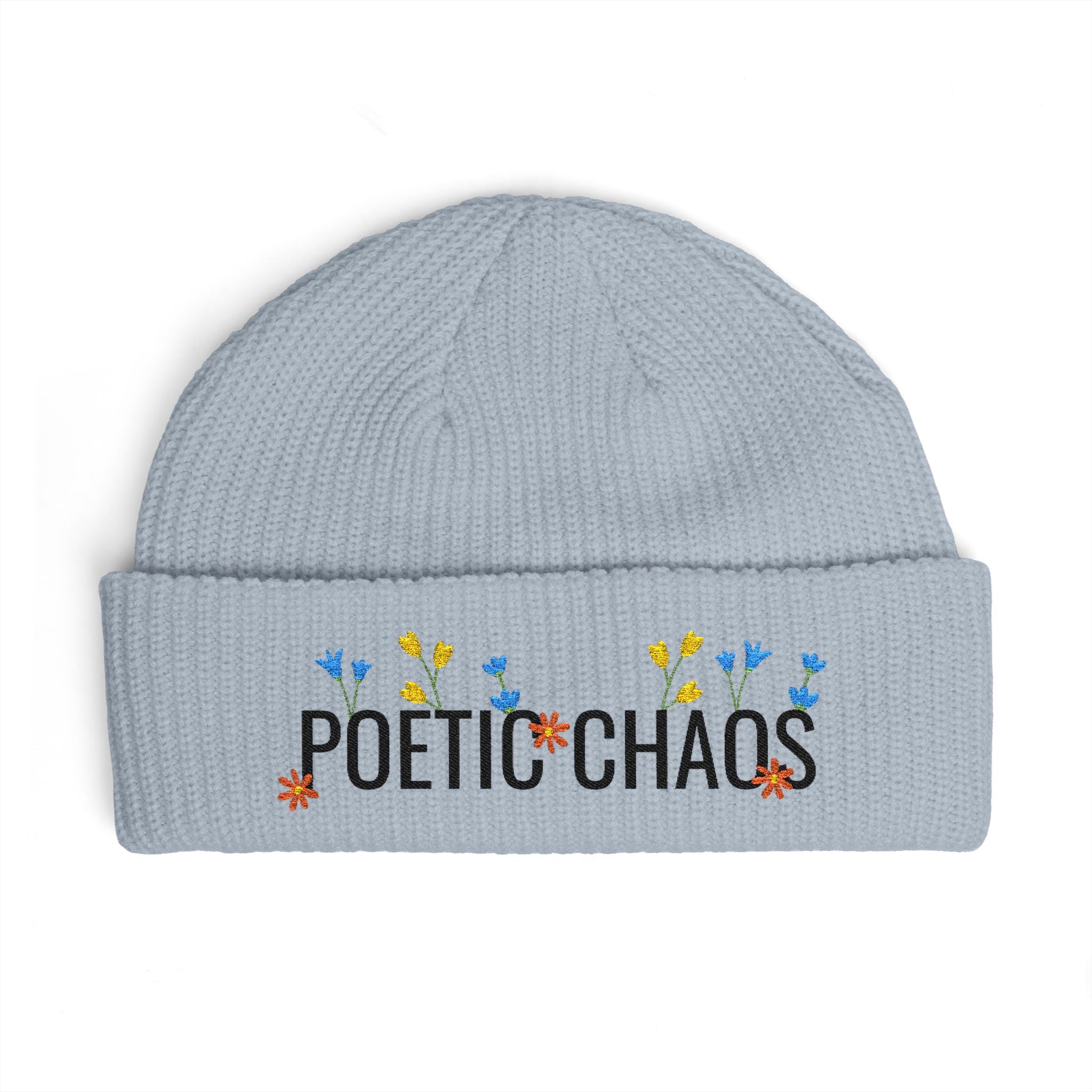 Poetic Chaos Embroidered Cuff Beanie - Floral Knit Winter Hat