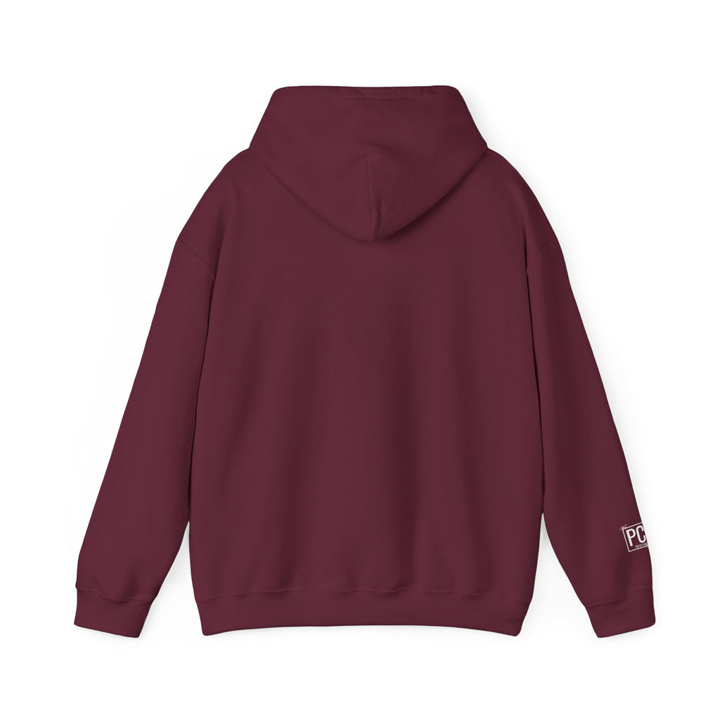 Poetic Chaos Hoodie — Small Chest white floral Logo & Sleeve Emblem