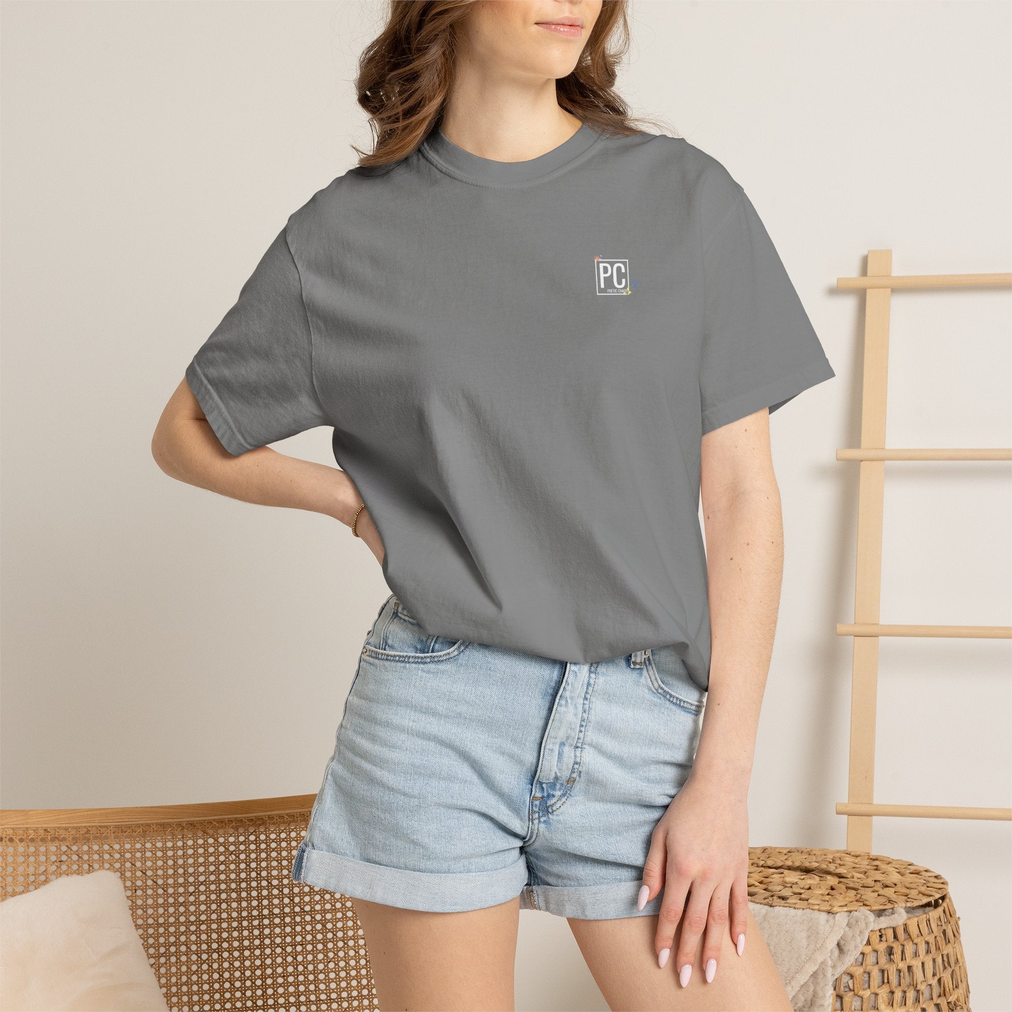 poetic chaos minimal t-shirt floral white logo label