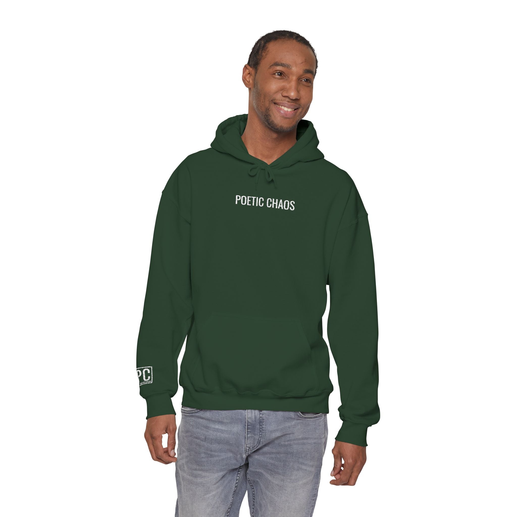 Poetic Chaos embroided white logo hoodie