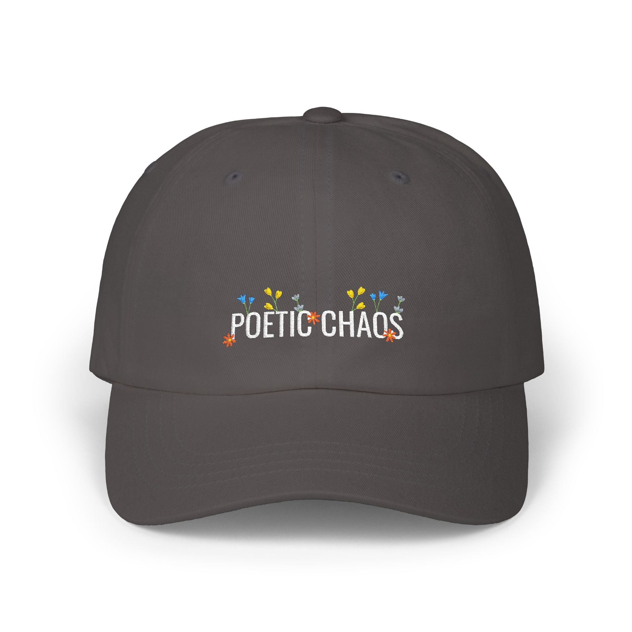 Poetic Chaos white floral logo dad cap-embroided
