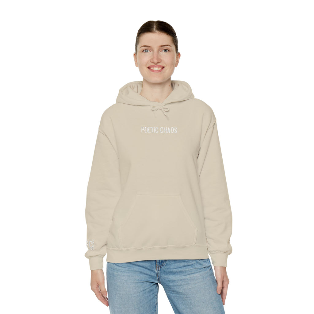 Poetic Chaos embroided white logo hoodie