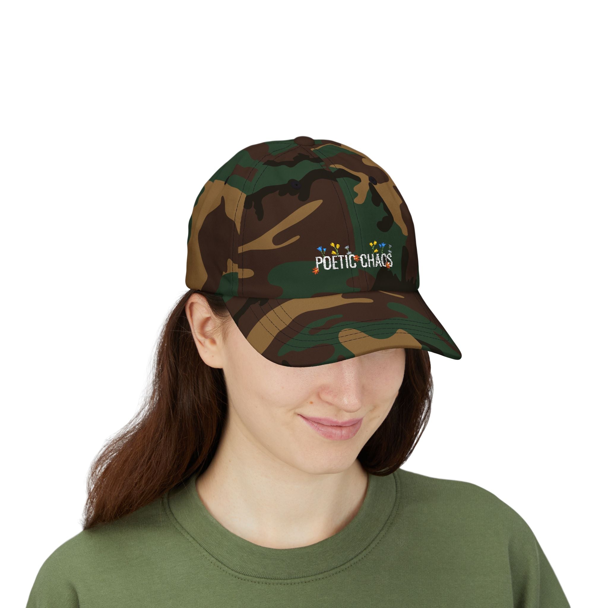 Poetic Chaos white floral logo dad cap-embroided