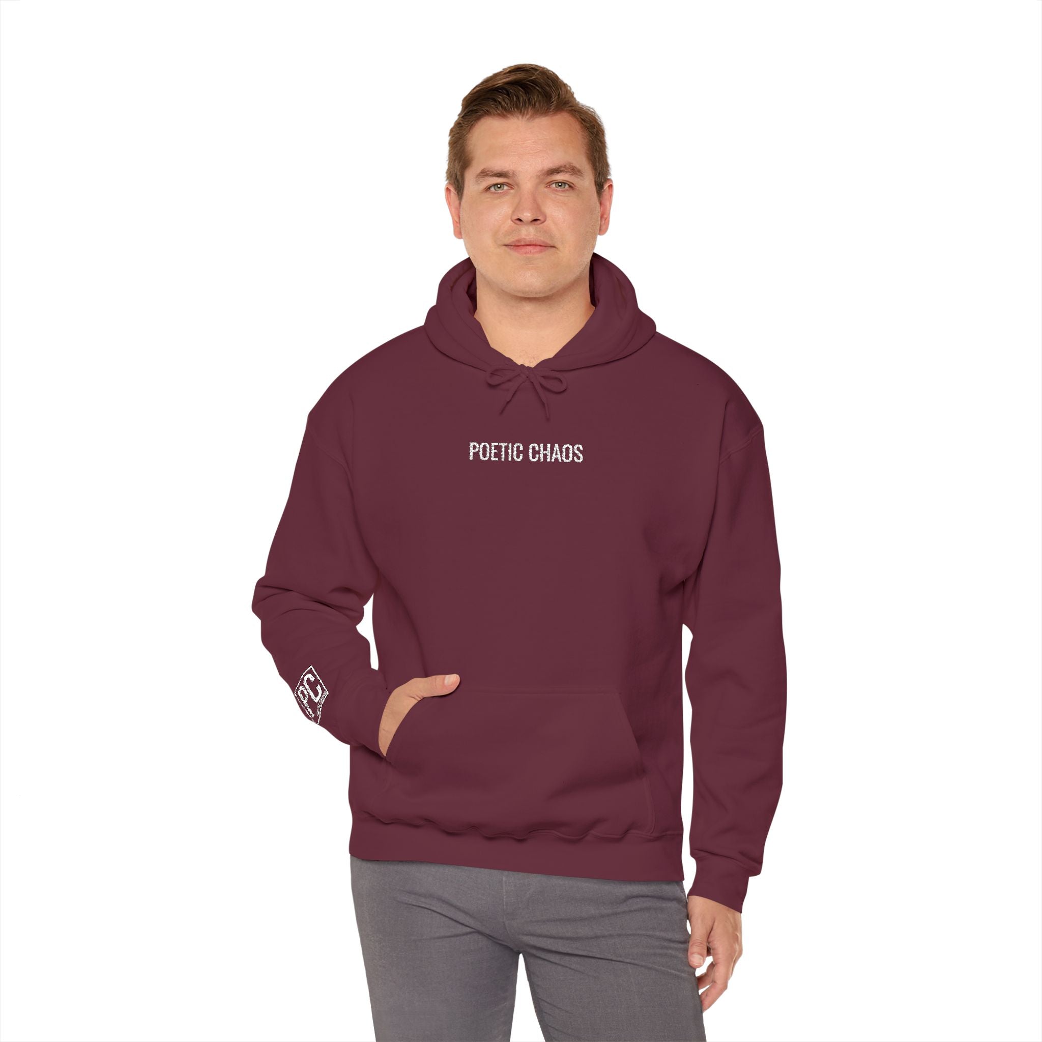Poetic Chaos embroided white logo hoodie