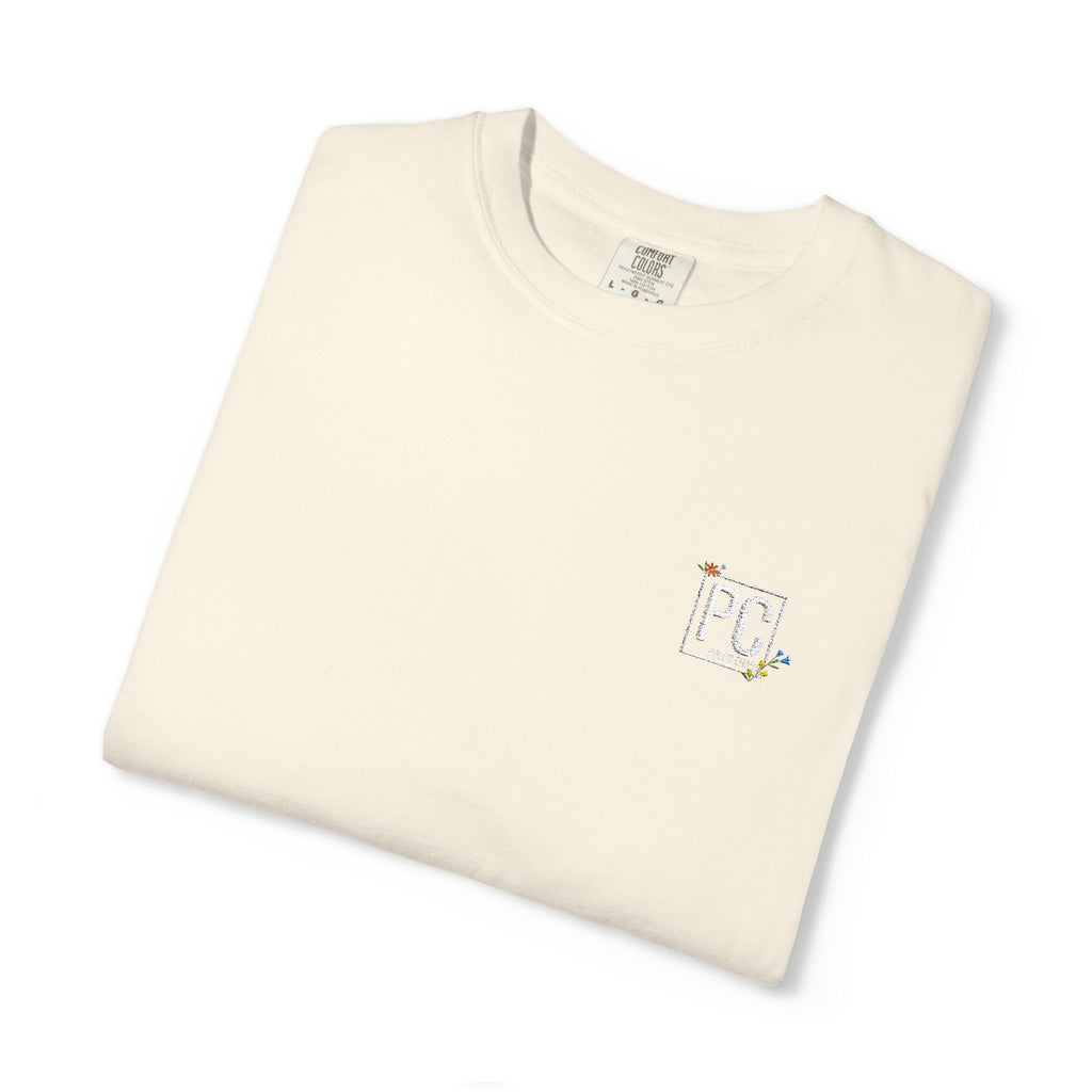 Poetic Chaos embroided white floral logo