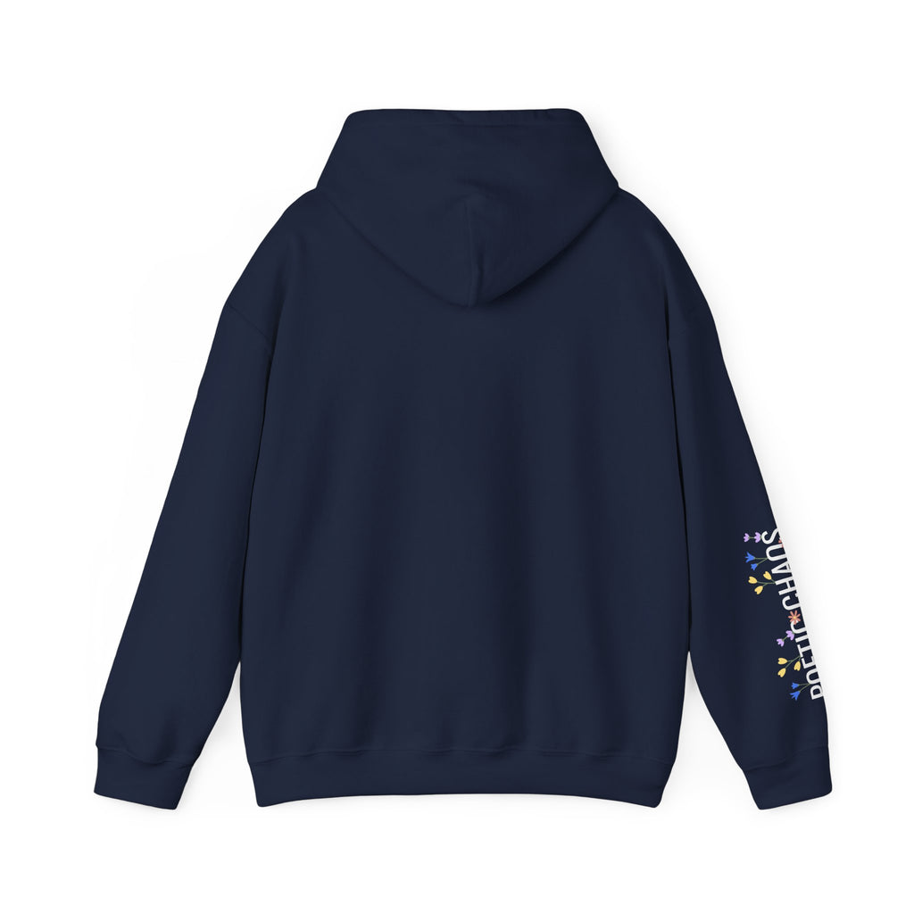 Poetic Chaos Sleeve Hoodie – Minimal white floral Logo Pullover