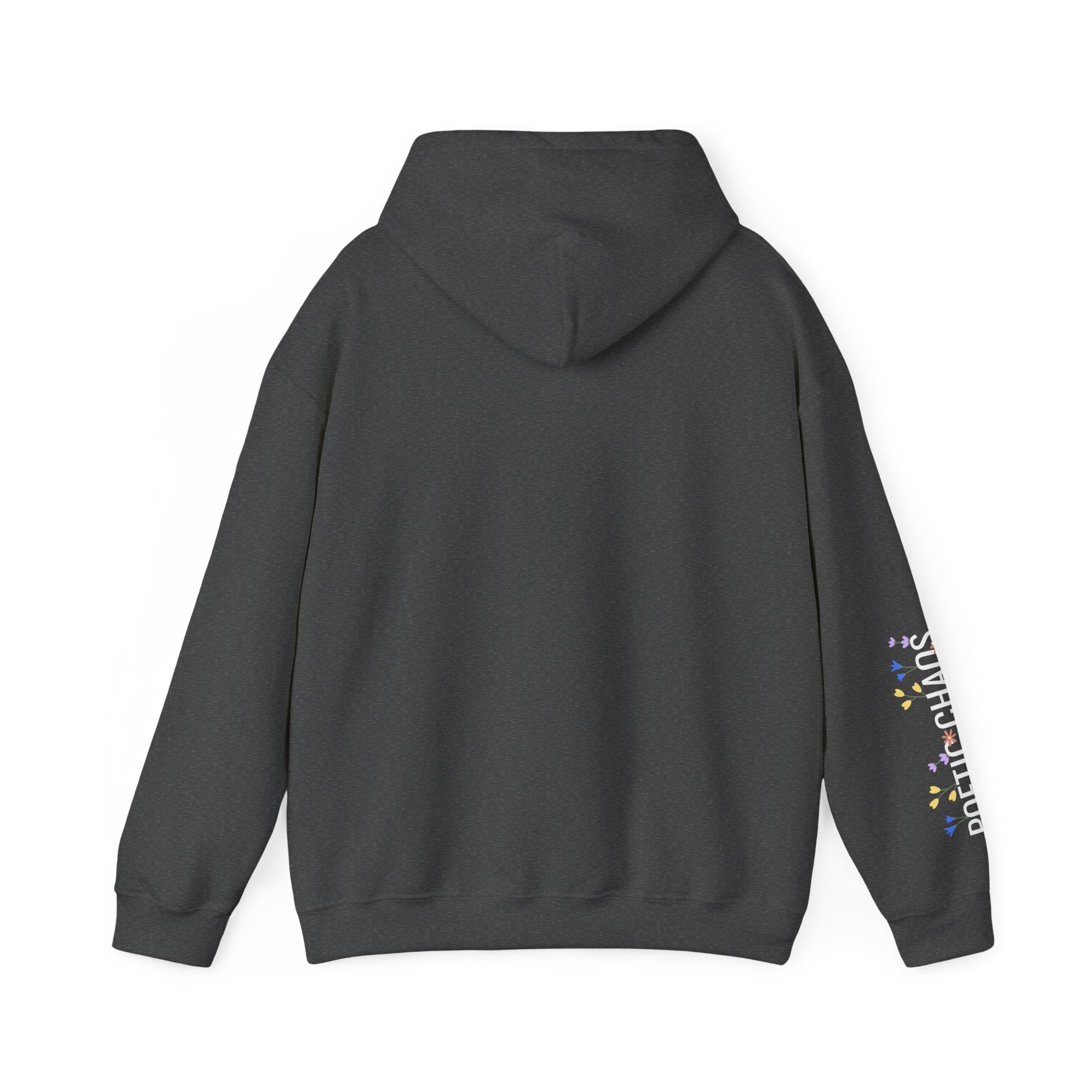 Poetic Chaos Sleeve Hoodie – Minimal white floral Logo Pullover