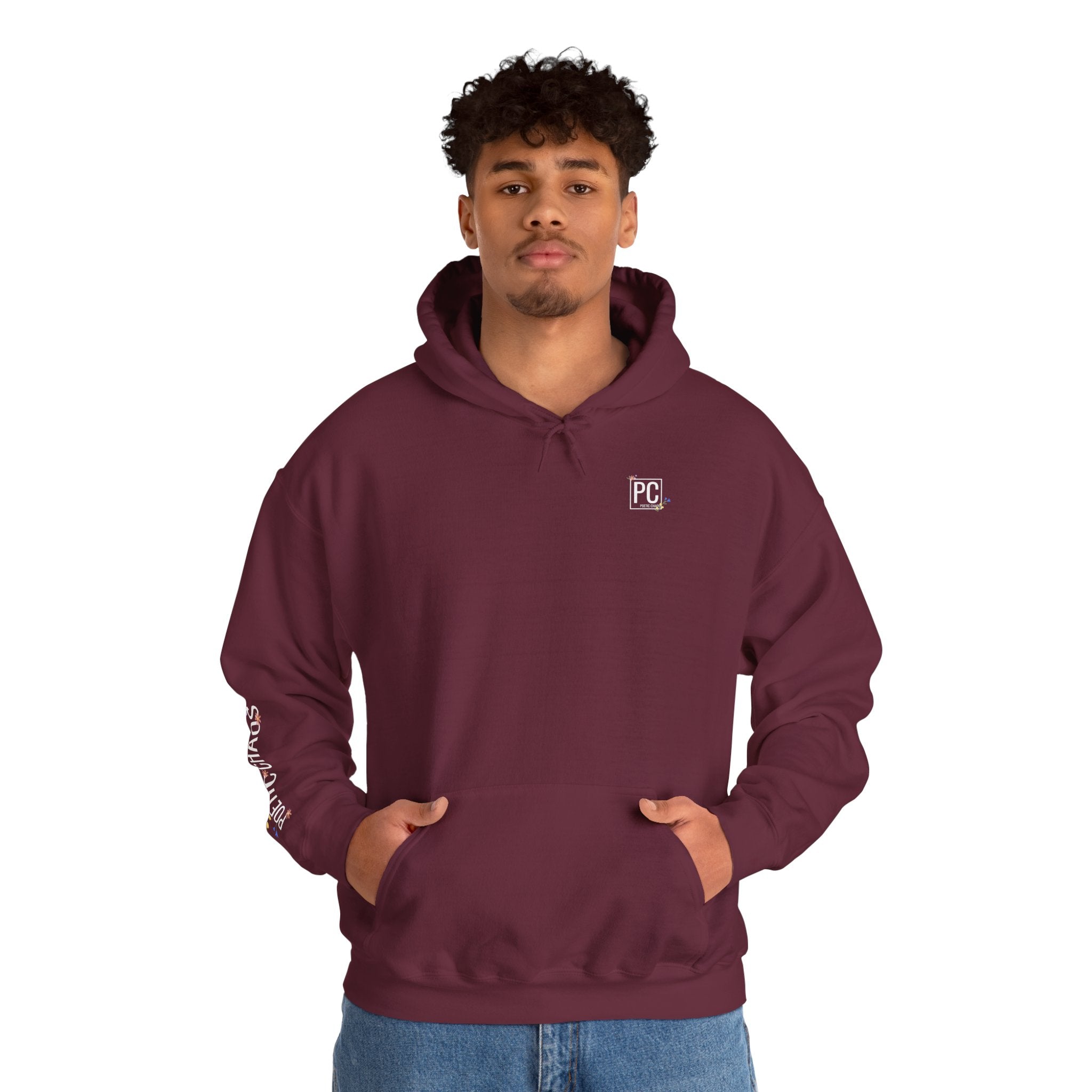 Poetic Chaos Sleeve Hoodie – Minimal white floral Logo Pullover