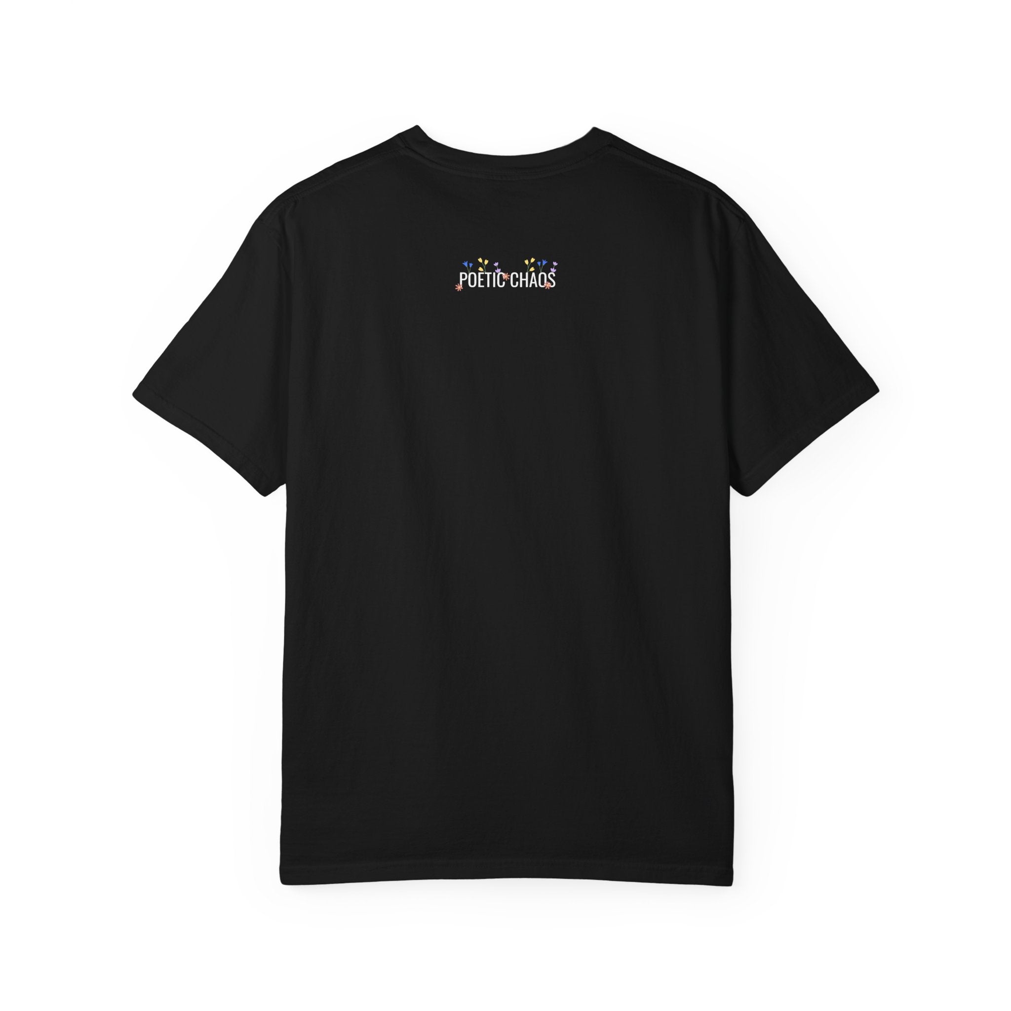 poetic chaos minimal t-shirt floral white logo label
