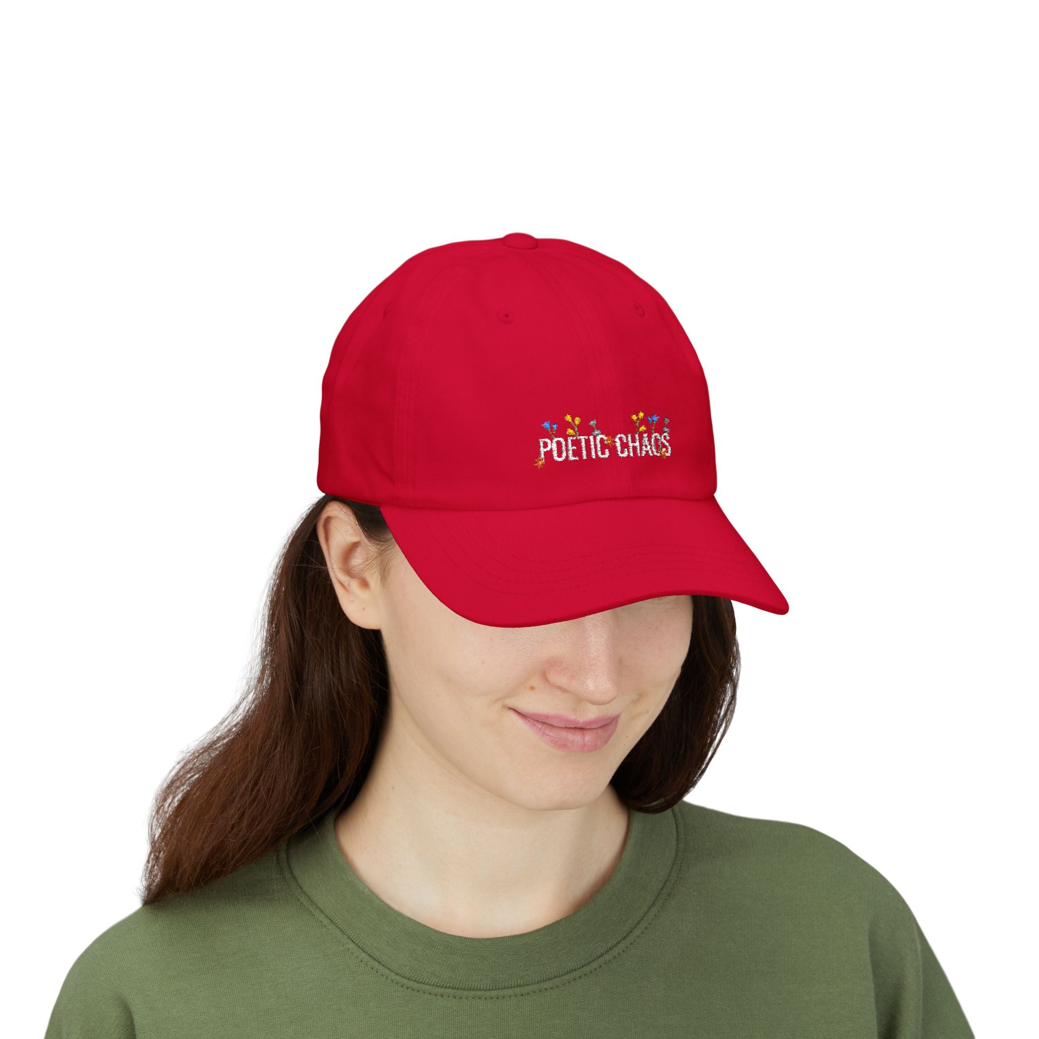 Poetic Chaos white floral logo dad cap-embroided