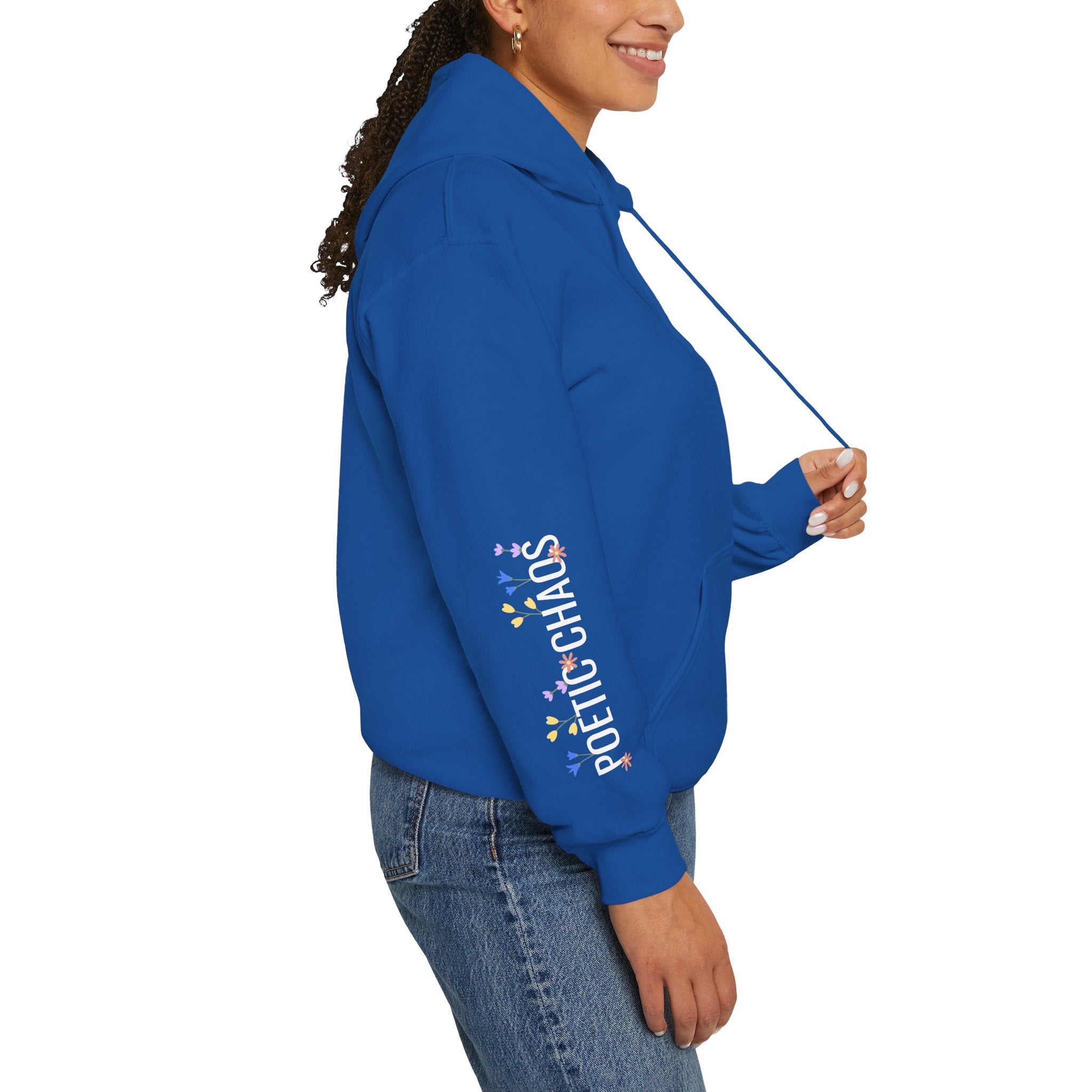 Poetic Chaos Sleeve Hoodie – Minimal white floral Logo Pullover