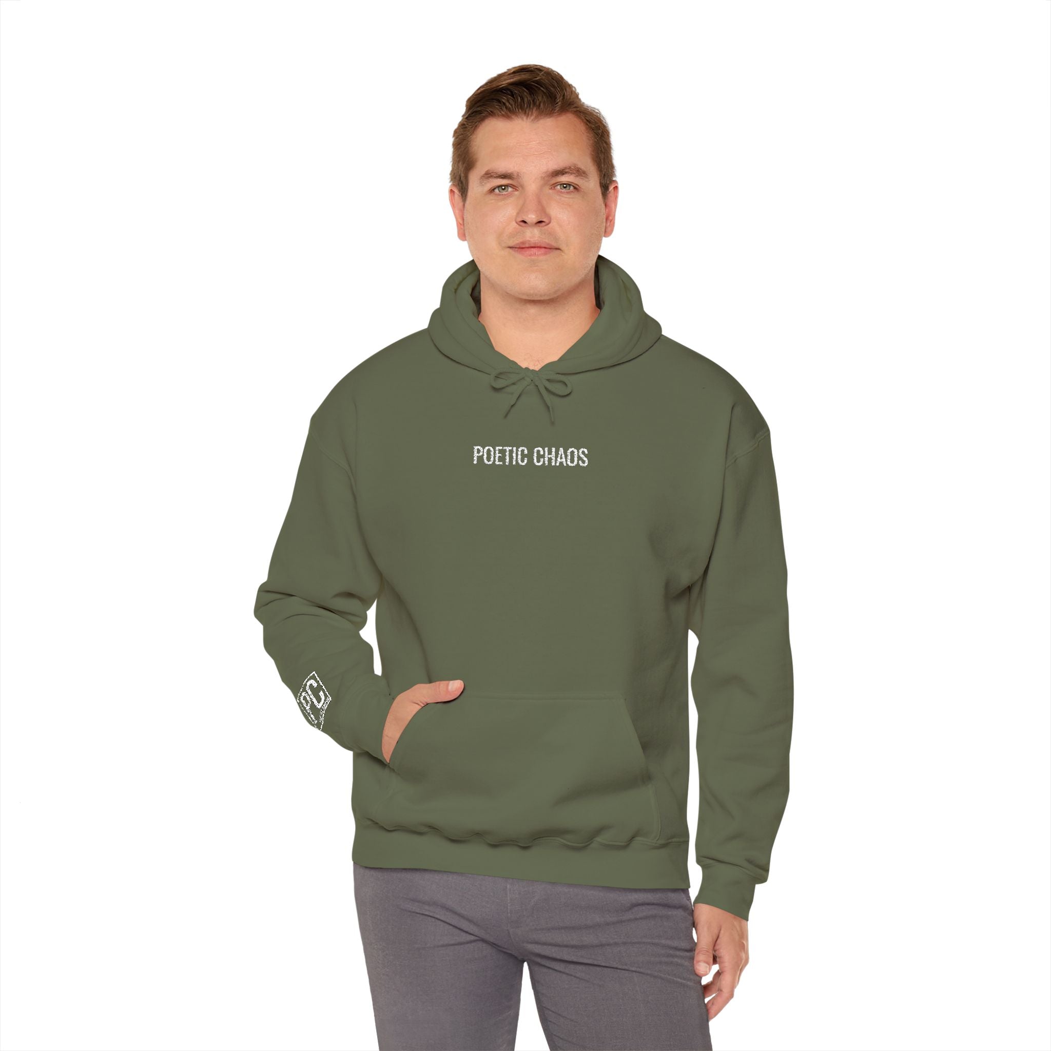 Poetic Chaos embroided white logo hoodie