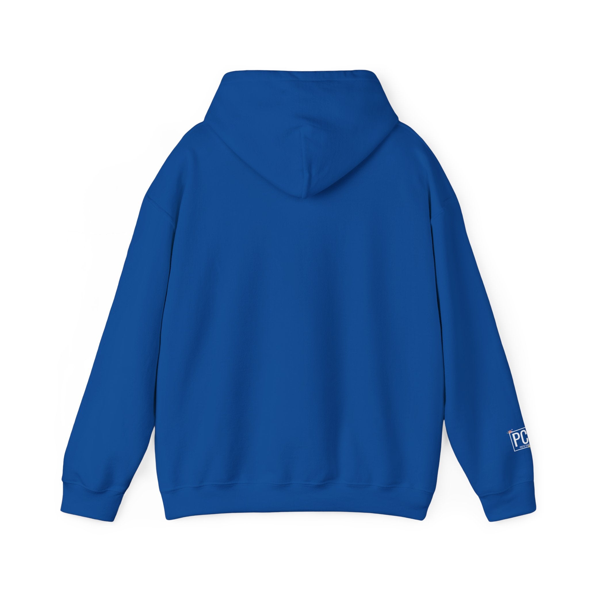 Poetic Chaos Hoodie — Small Chest white floral Logo & Sleeve Emblem