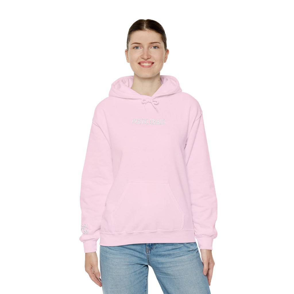 Poetic Chaos embroided white logo hoodie