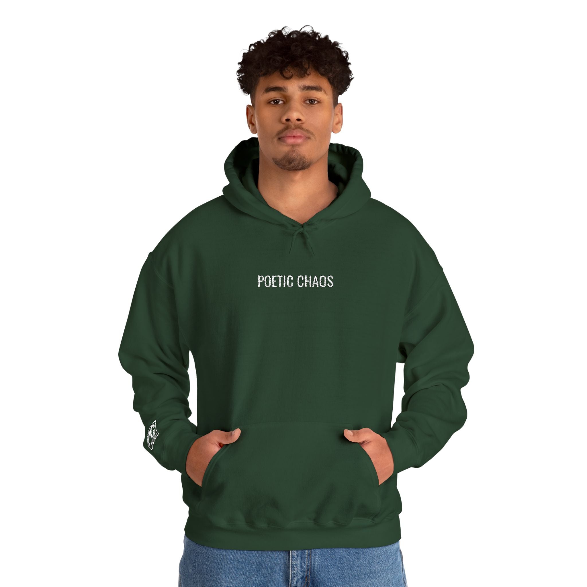 Poetic Chaos embroided white logo hoodie
